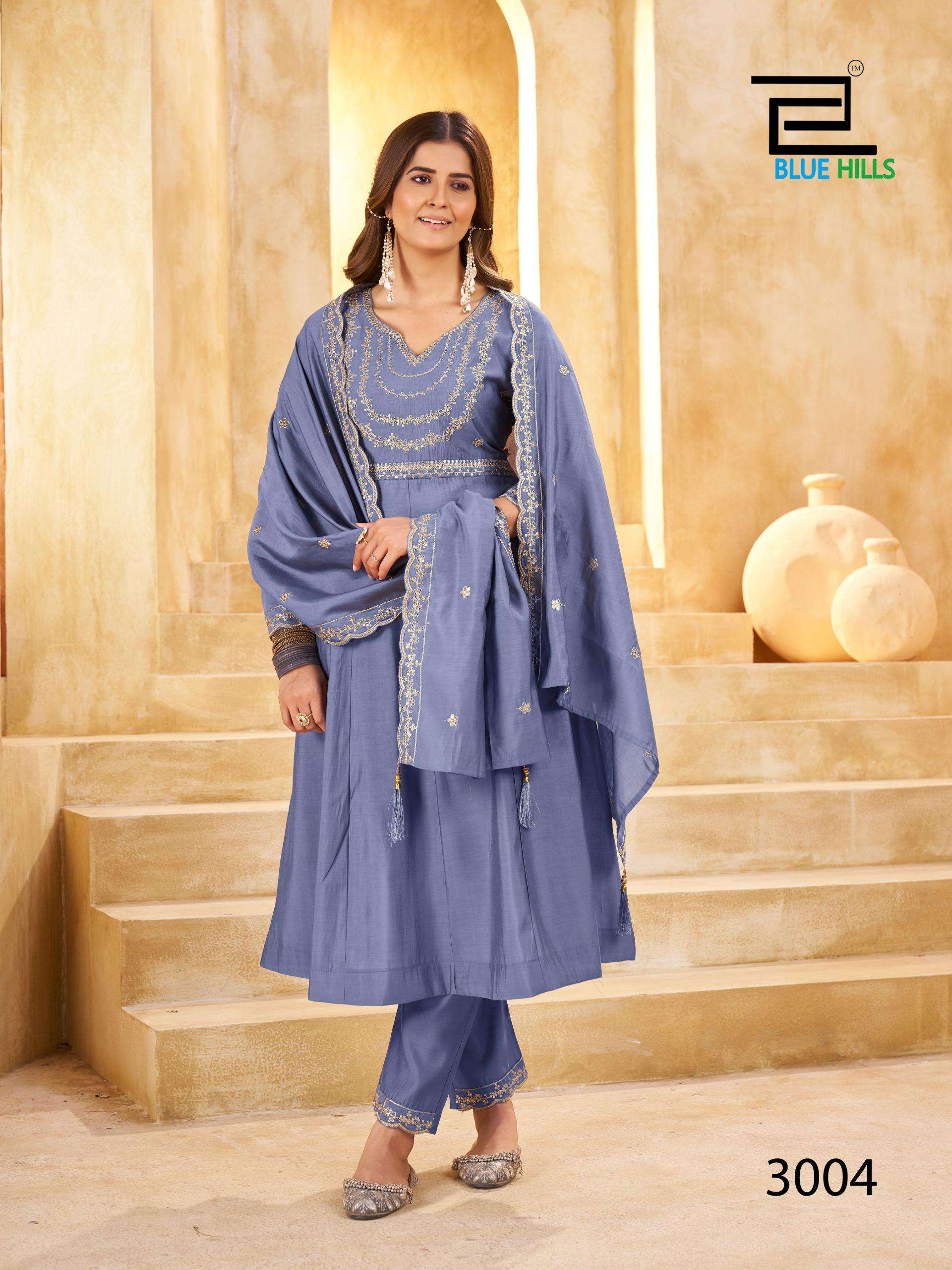 BLUE HILLS KRITIKA VOL 3 SILK WITH EMBROIDERY WORK ANARKALI STYLE 3PCS SET COLLECTION 