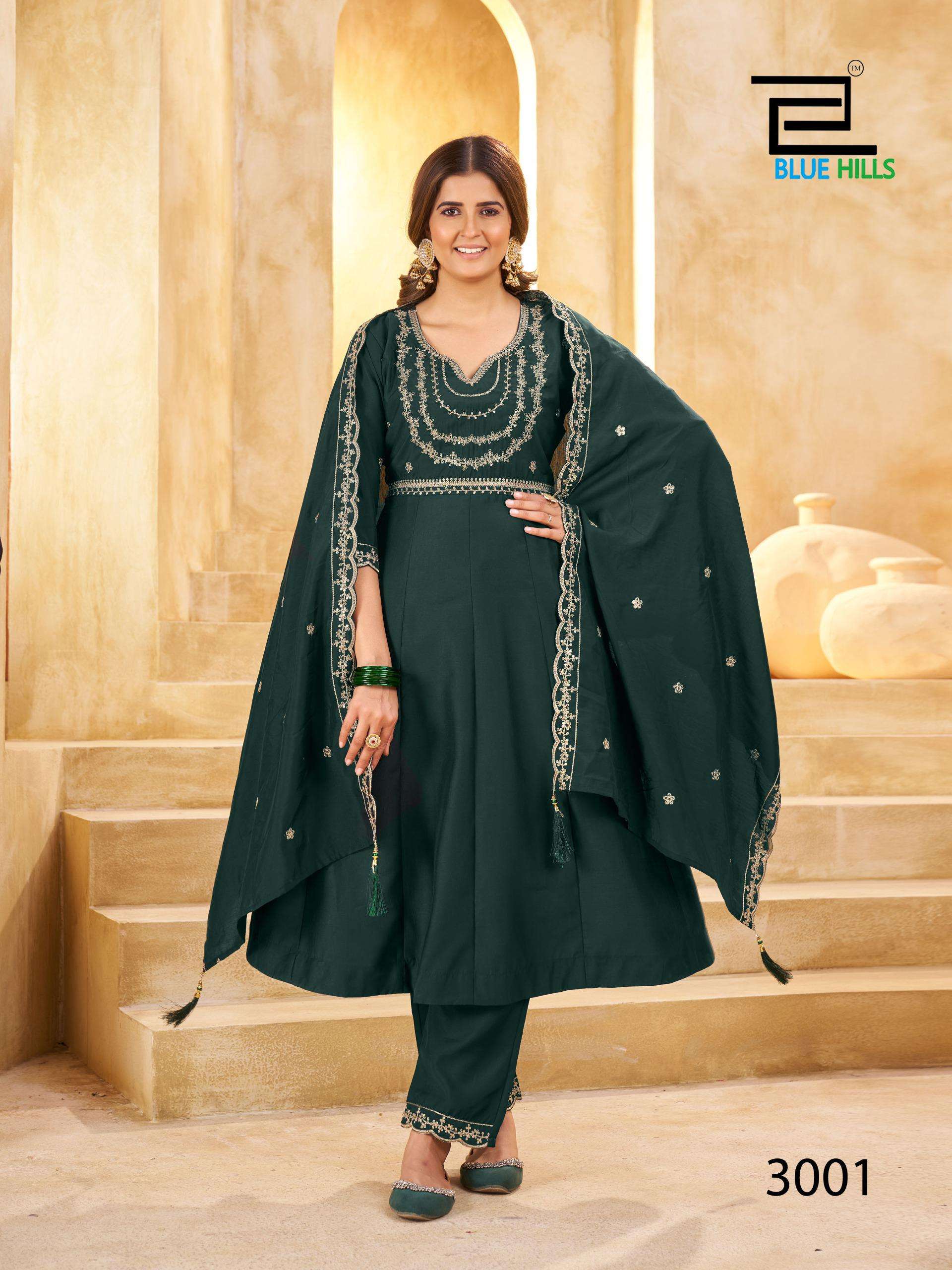 BLUE HILLS KRITIKA VOL 3 SILK WITH EMBROIDERY WORK ANARKALI STYLE 3PCS SET COLLECTION 