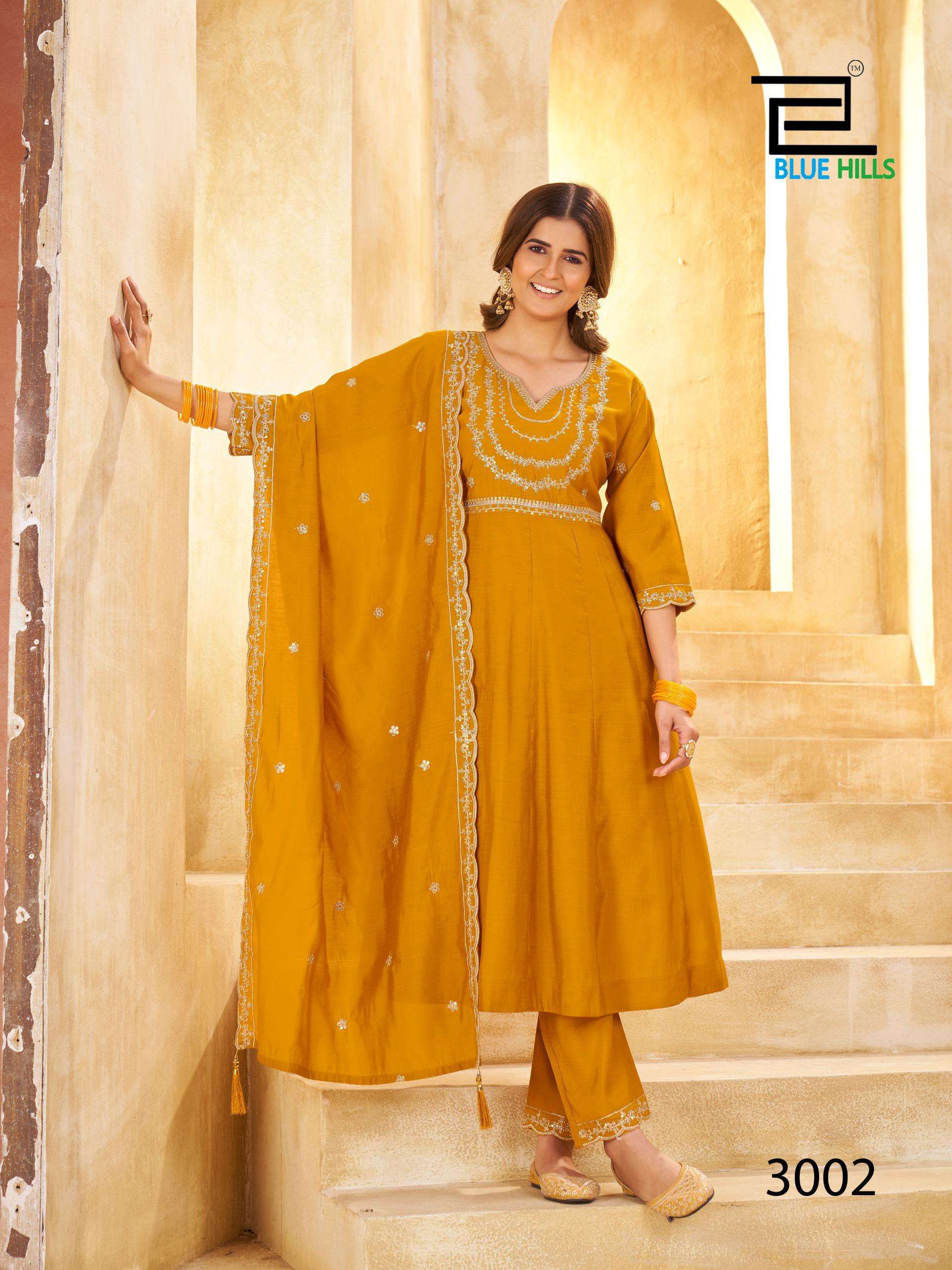 BLUE HILLS KRITIKA VOL 3 SILK WITH EMBROIDERY WORK ANARKALI STYLE 3PCS SET COLLECTION 
