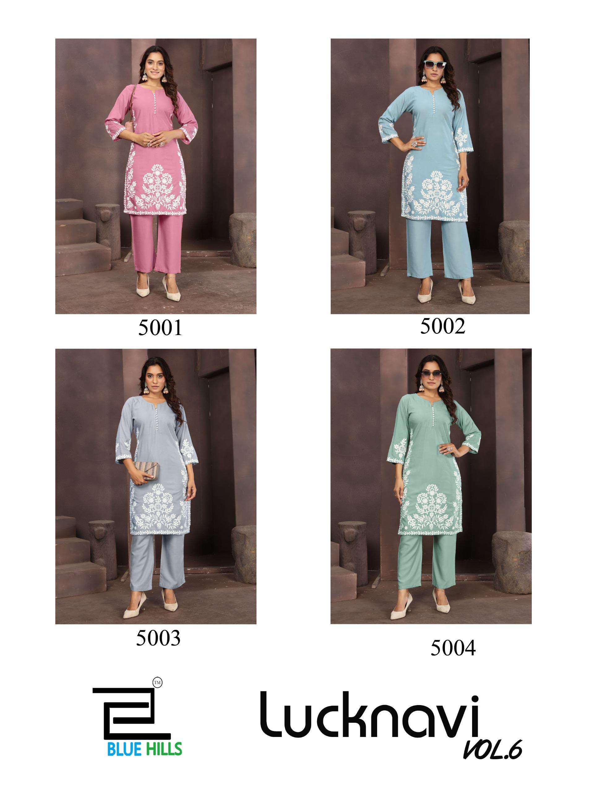 BLUE HILLS LUCKNAVI VOL 6 RAYON FANCY WORKS KURTI WITH BOTTOM PAIR