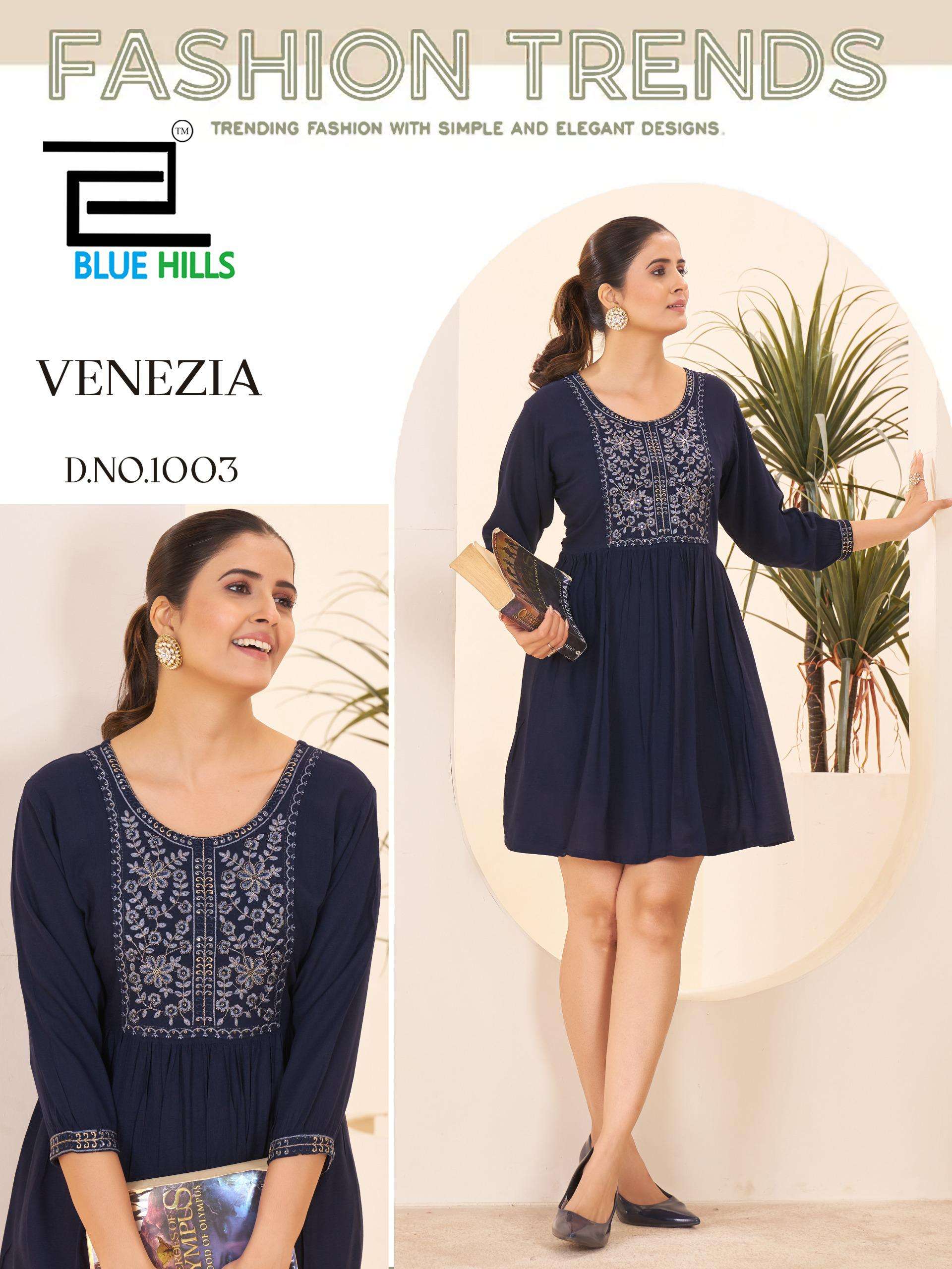 BLUE HILLS VENEZIA RAYON FANCY WORKS LADIES SHORT KURTI
