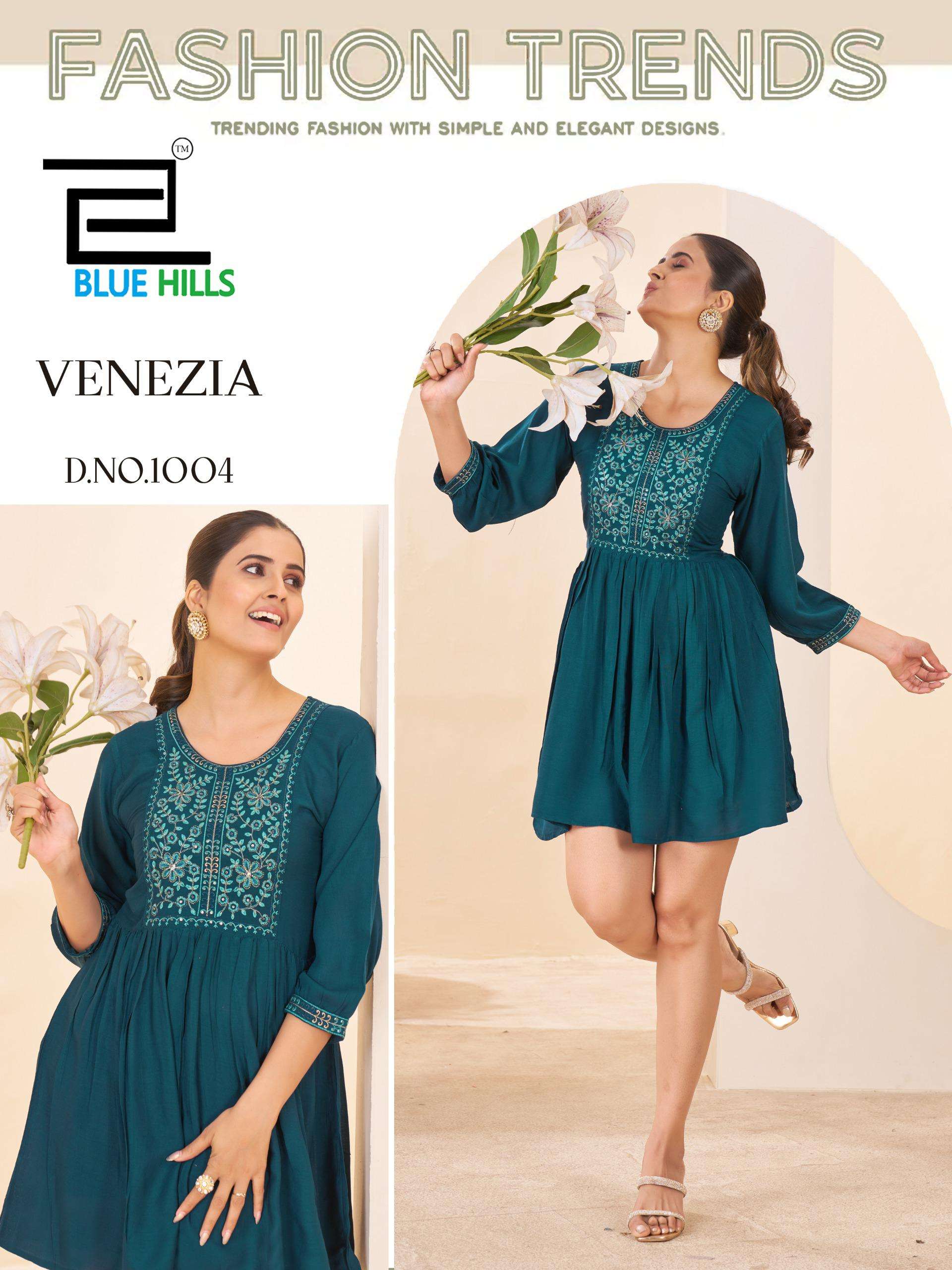 BLUE HILLS VENEZIA RAYON FANCY WORKS LADIES SHORT KURTI