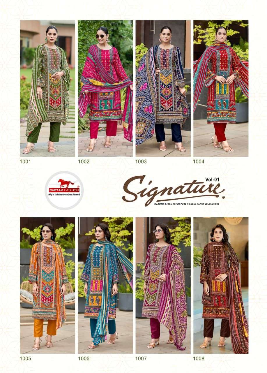 CHETAK FASHION SIGNATURE VOL 1 COTTON PRINT WITH FANCY WORK SUIT