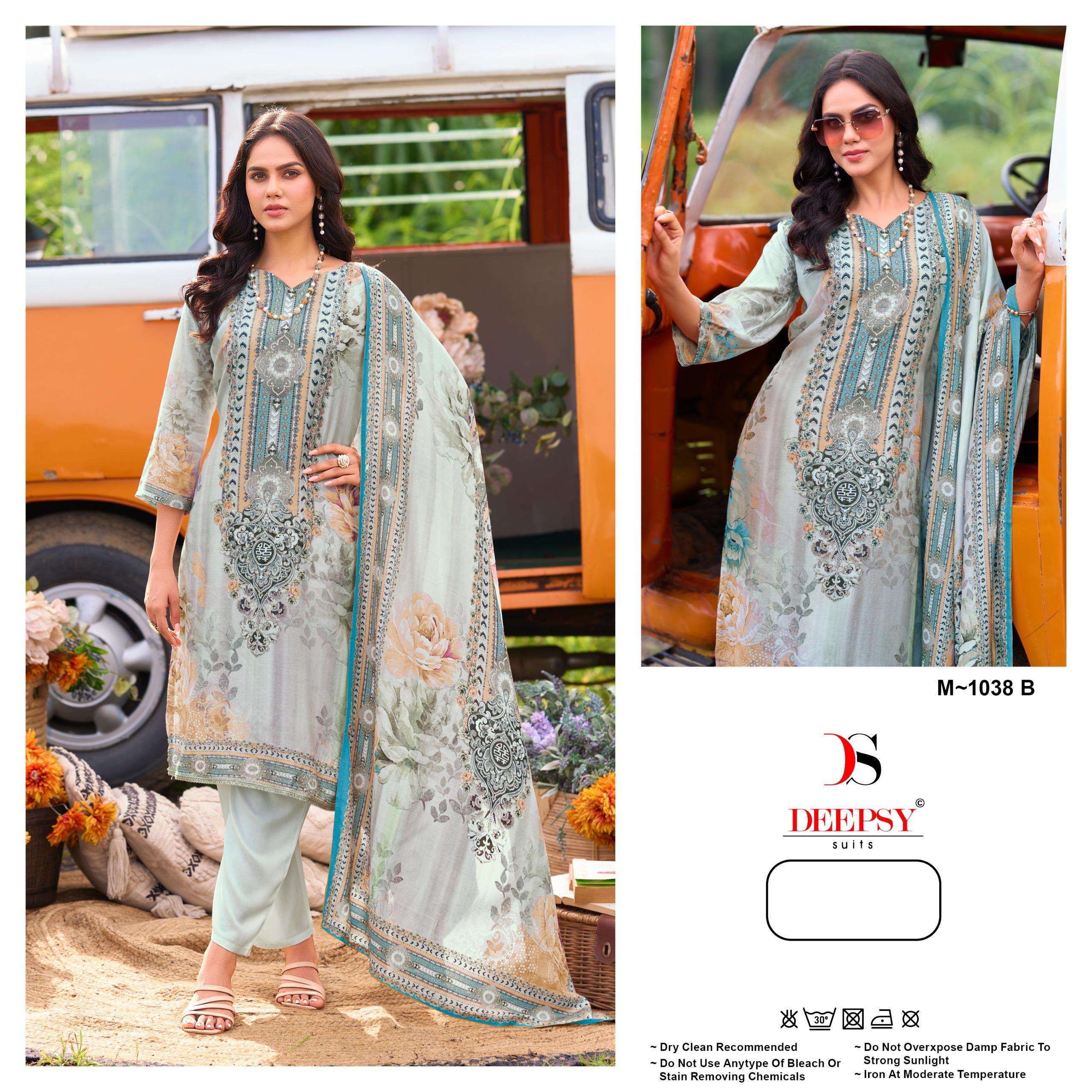DEEPSY SUITS M 1038 VISCOSE MUSLIN DIGITAL PRINT WITH FANCY WORK PAKISTANI SUIT