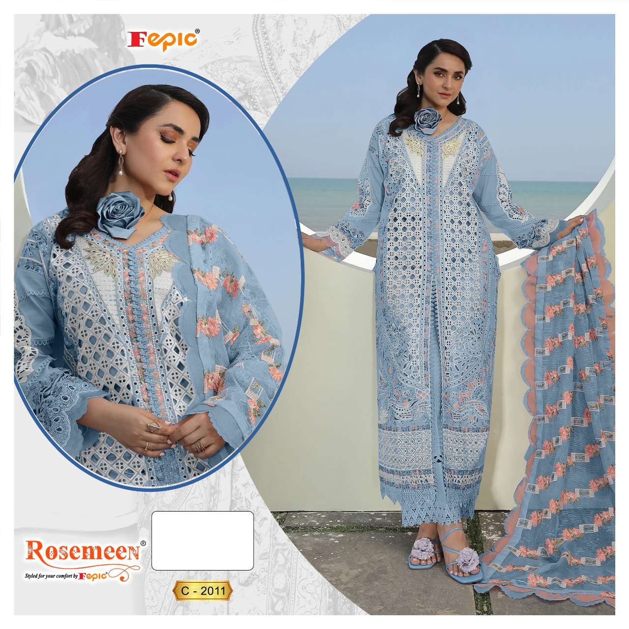 FEPIC ROSEMEEN C 2011 CAMBRIC EMBROIDERED FANCY PAKISTANI SUIT