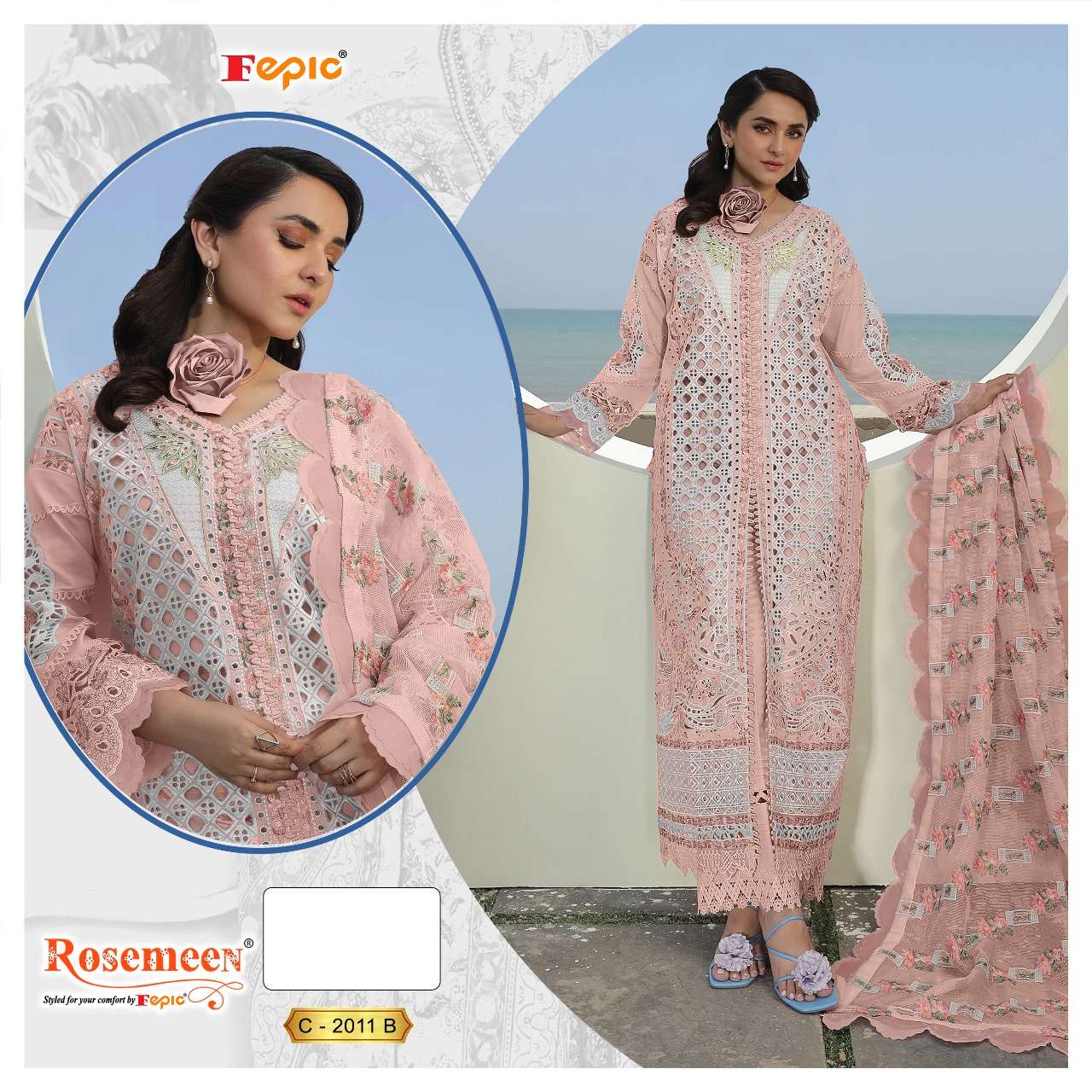 FEPIC ROSEMEEN C 2011 CAMBRIC EMBROIDERED FANCY PAKISTANI SUIT