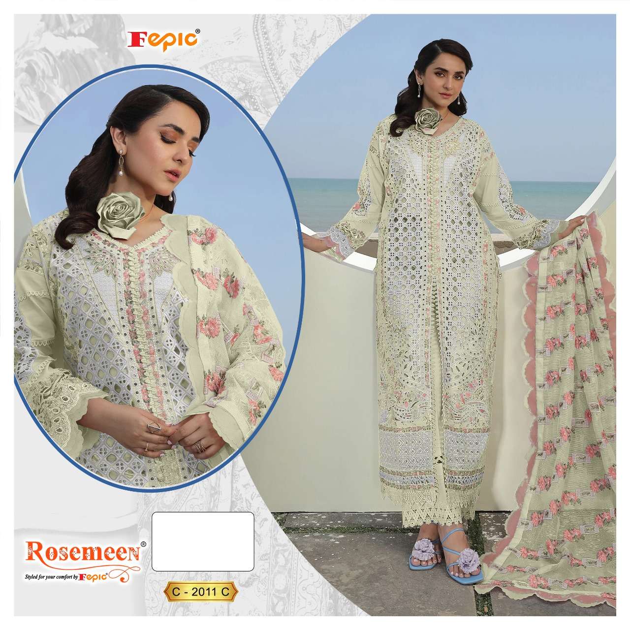 FEPIC ROSEMEEN C 2011 CAMBRIC EMBROIDERED FANCY PAKISTANI SUIT