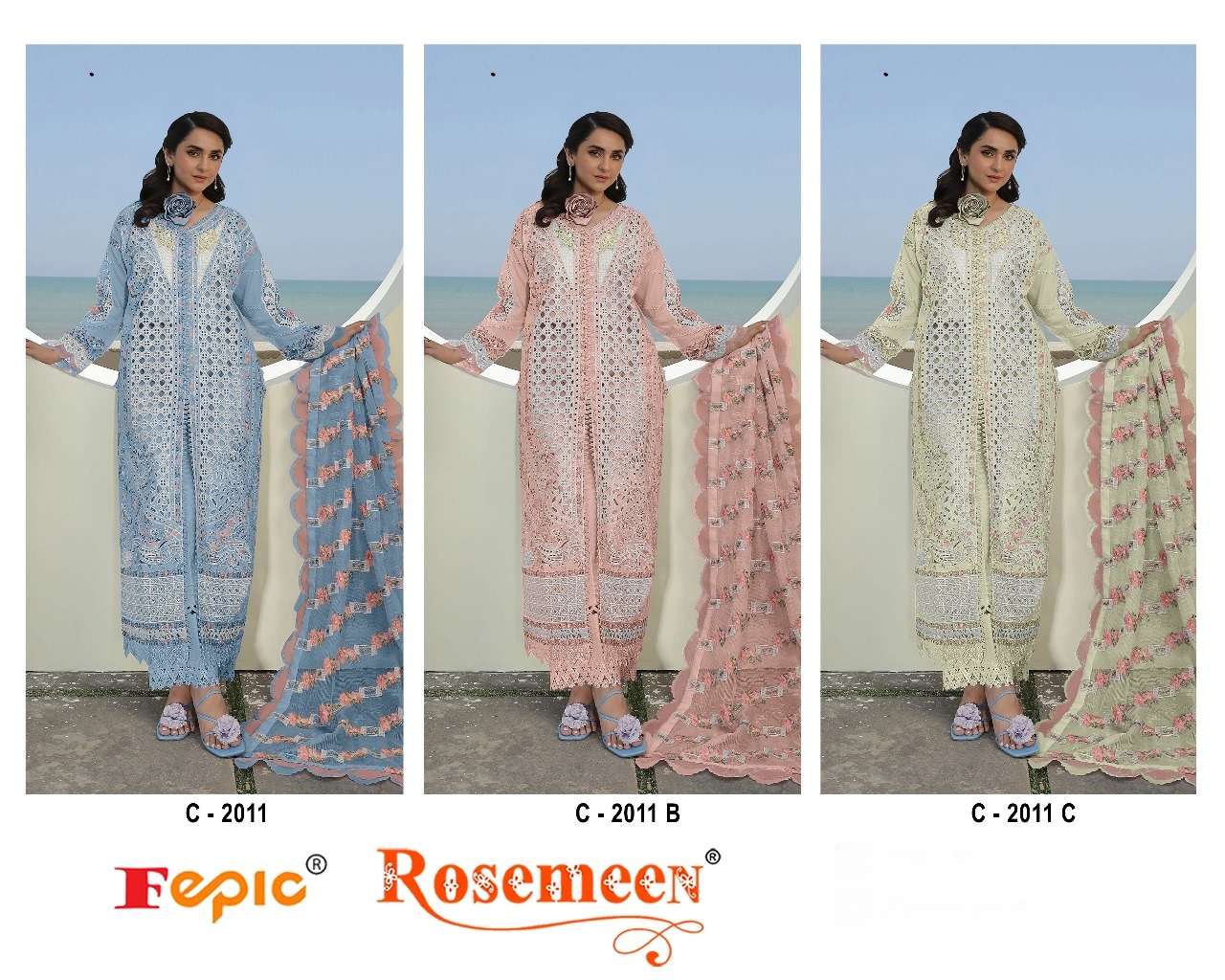 FEPIC ROSEMEEN C 2011 CAMBRIC EMBROIDERED FANCY PAKISTANI SUIT