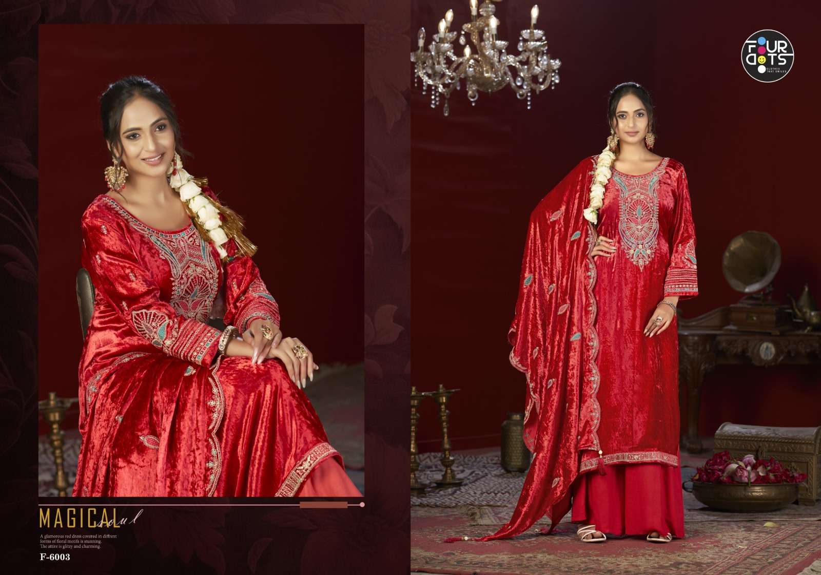  FOURDOTS FESTIVAL VELVET DESIGNER FESTIVE WEAR LADIES SUIT
