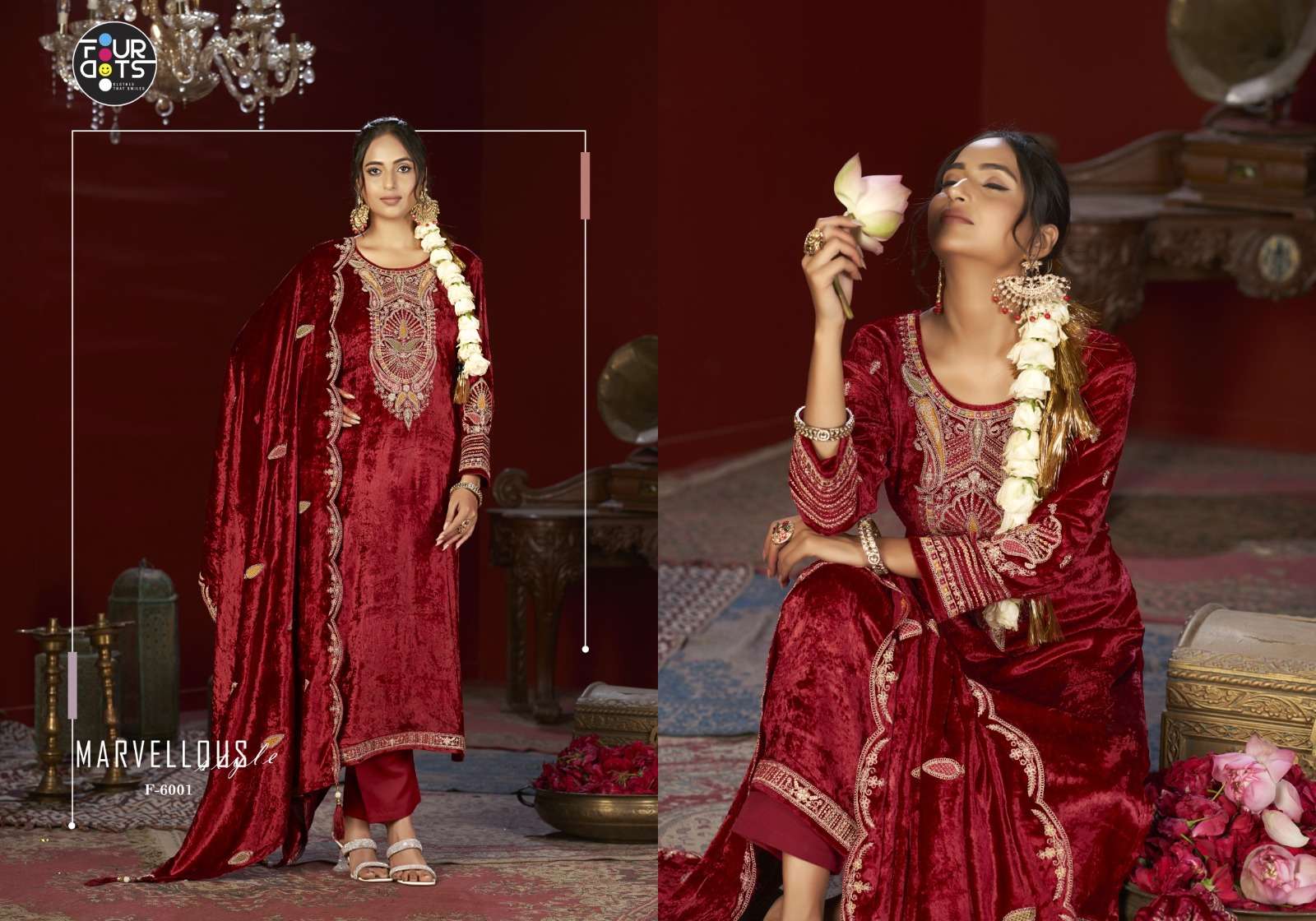  FOURDOTS FESTIVAL VELVET DESIGNER FESTIVE WEAR LADIES SUIT