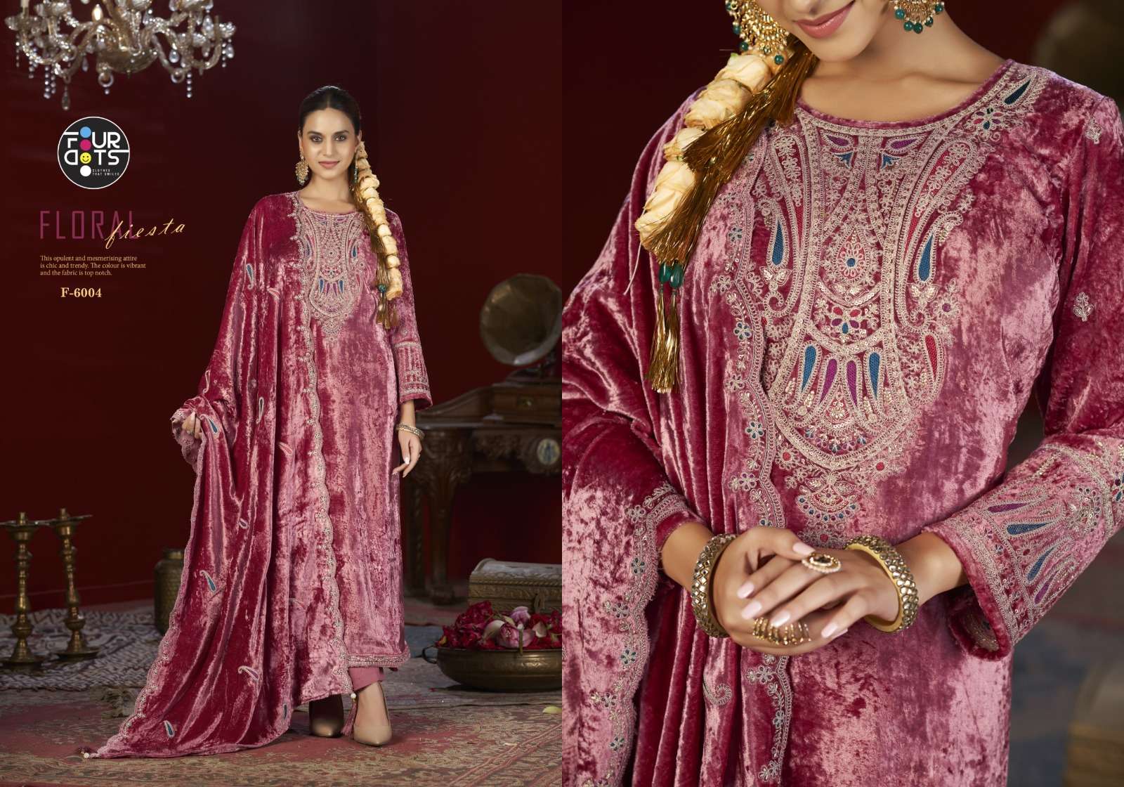  FOURDOTS FESTIVAL VELVET DESIGNER FESTIVE WEAR LADIES SUIT