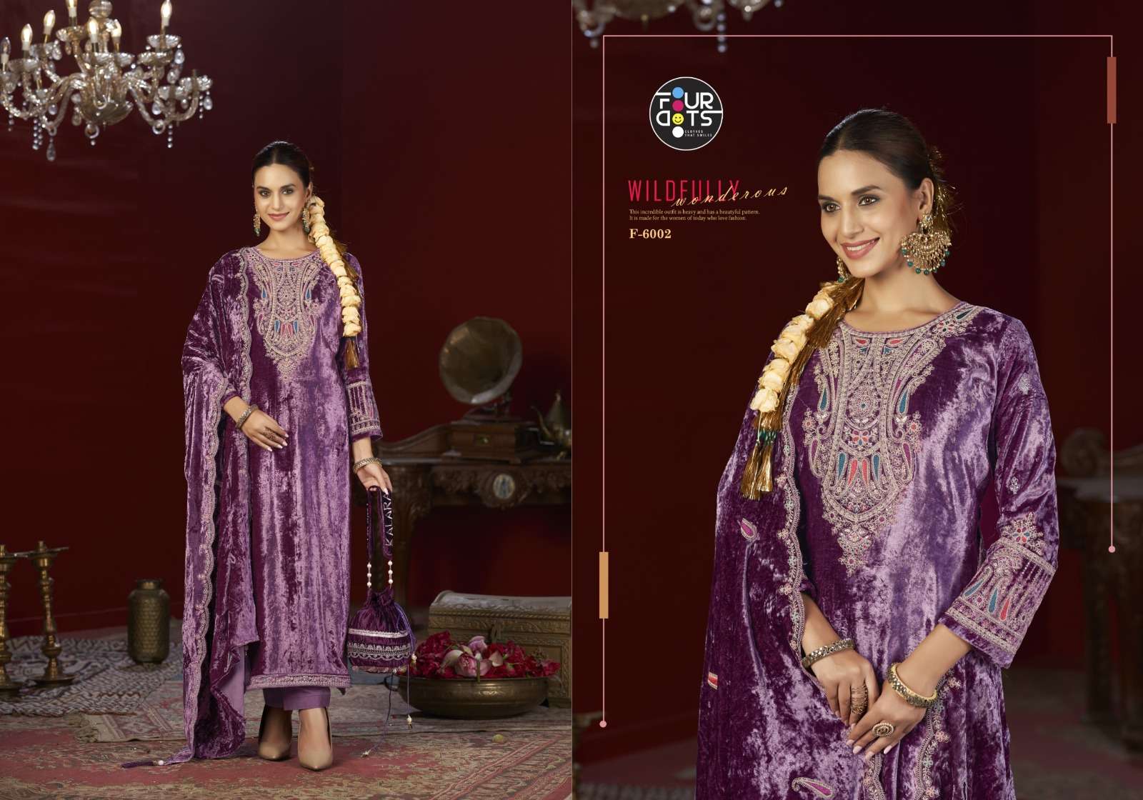  FOURDOTS FESTIVAL VELVET DESIGNER FESTIVE WEAR LADIES SUIT