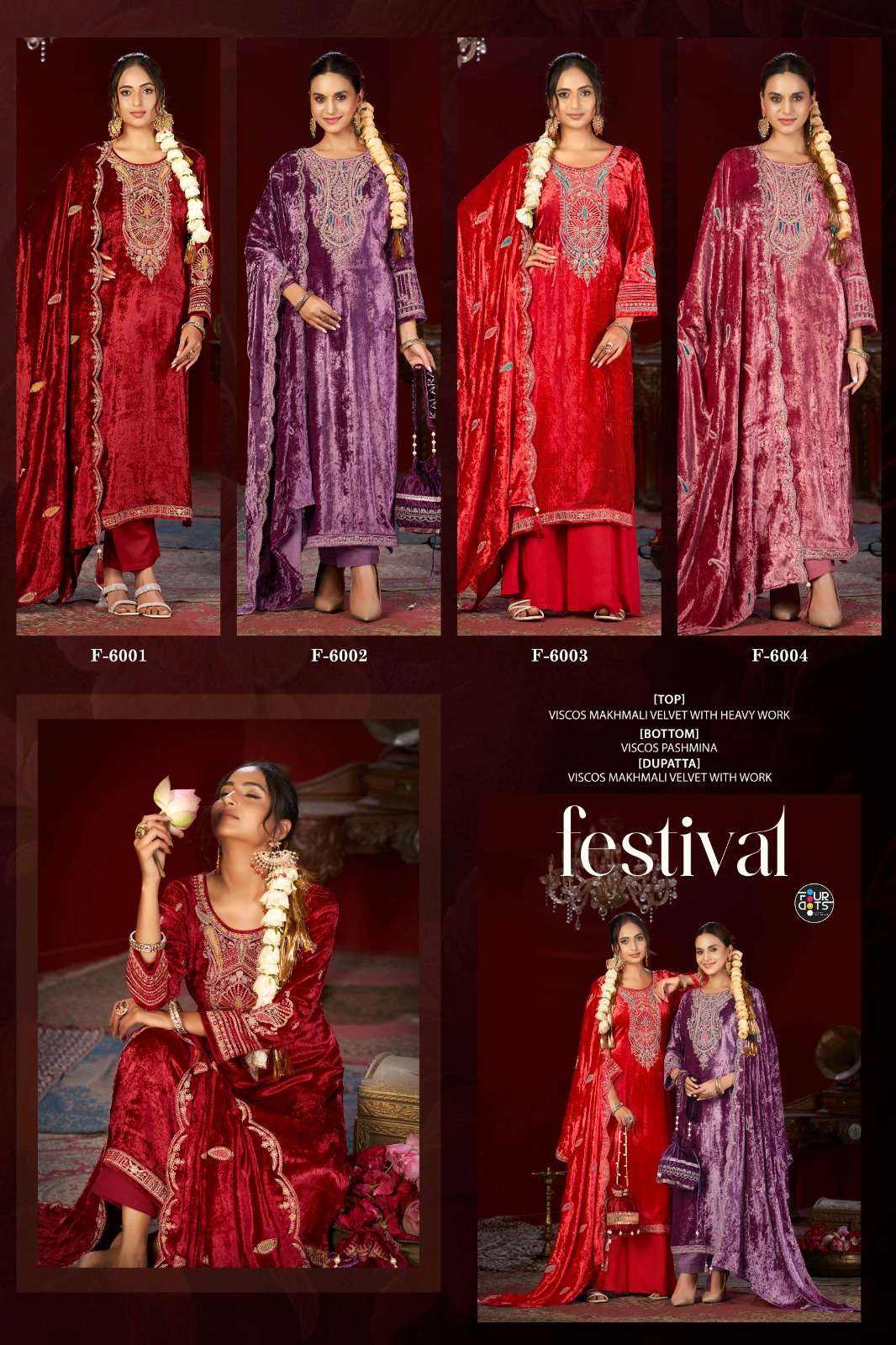  FOURDOTS FESTIVAL VELVET DESIGNER FESTIVE WEAR LADIES SUIT