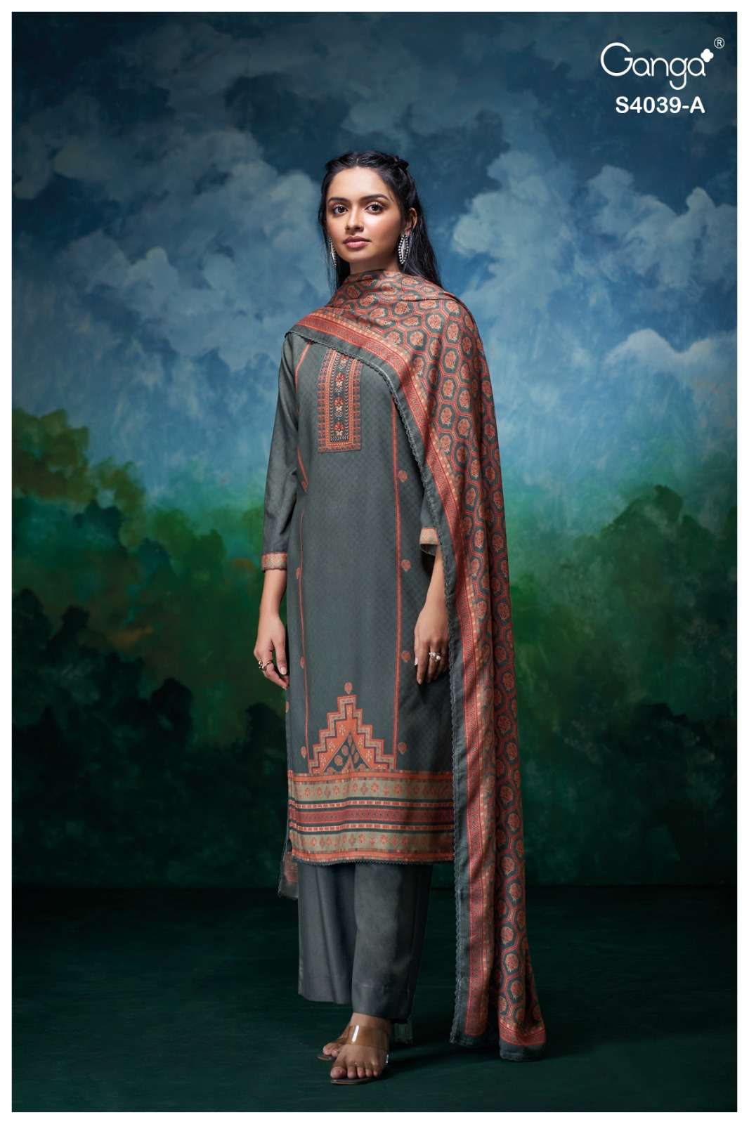 GANGA ANARA 4039 PASHMINA PRINTED WITH DESIGNER WORK SUIT