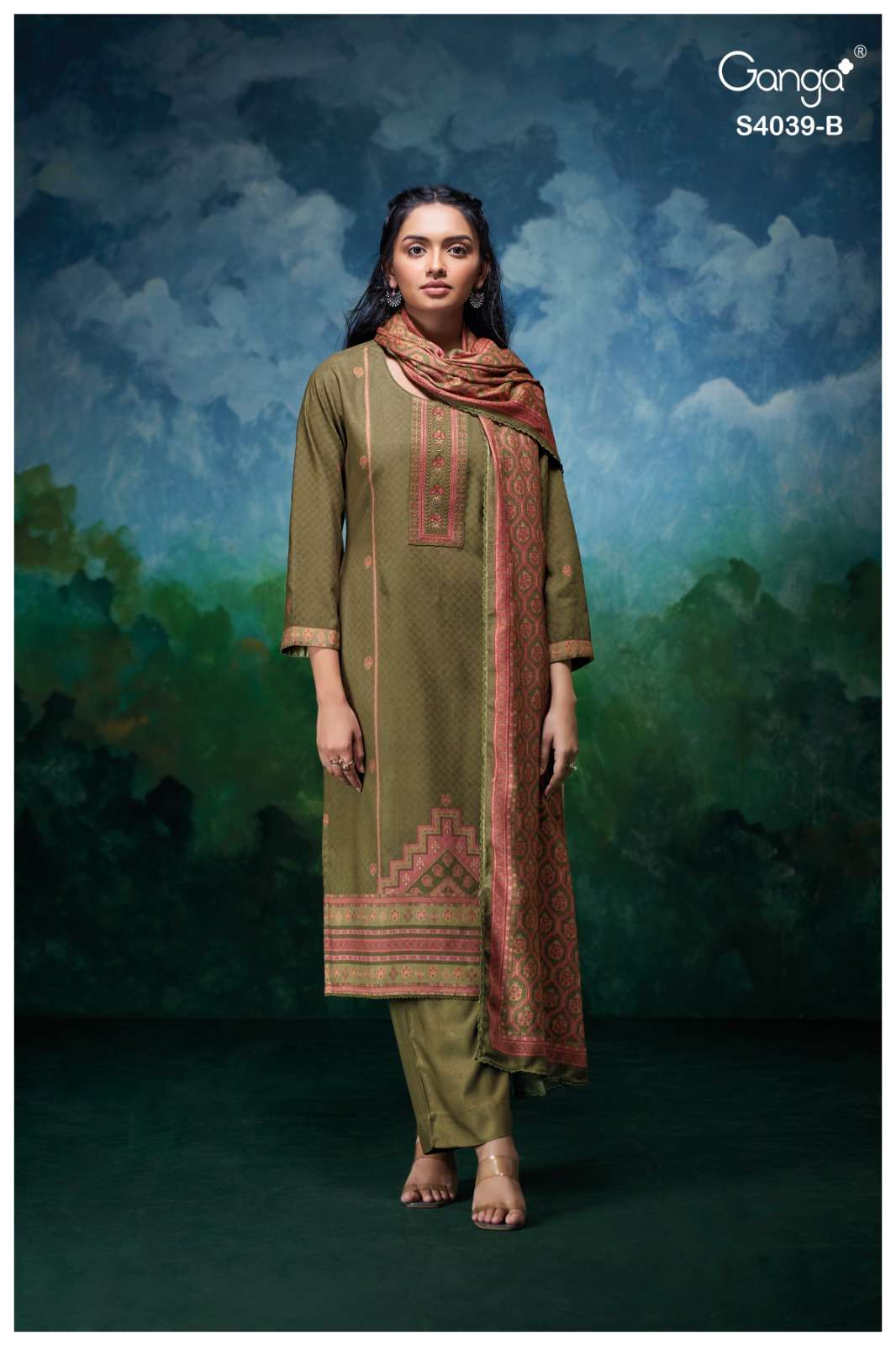 GANGA ANARA 4039 PASHMINA PRINTED WITH DESIGNER WORK SUIT