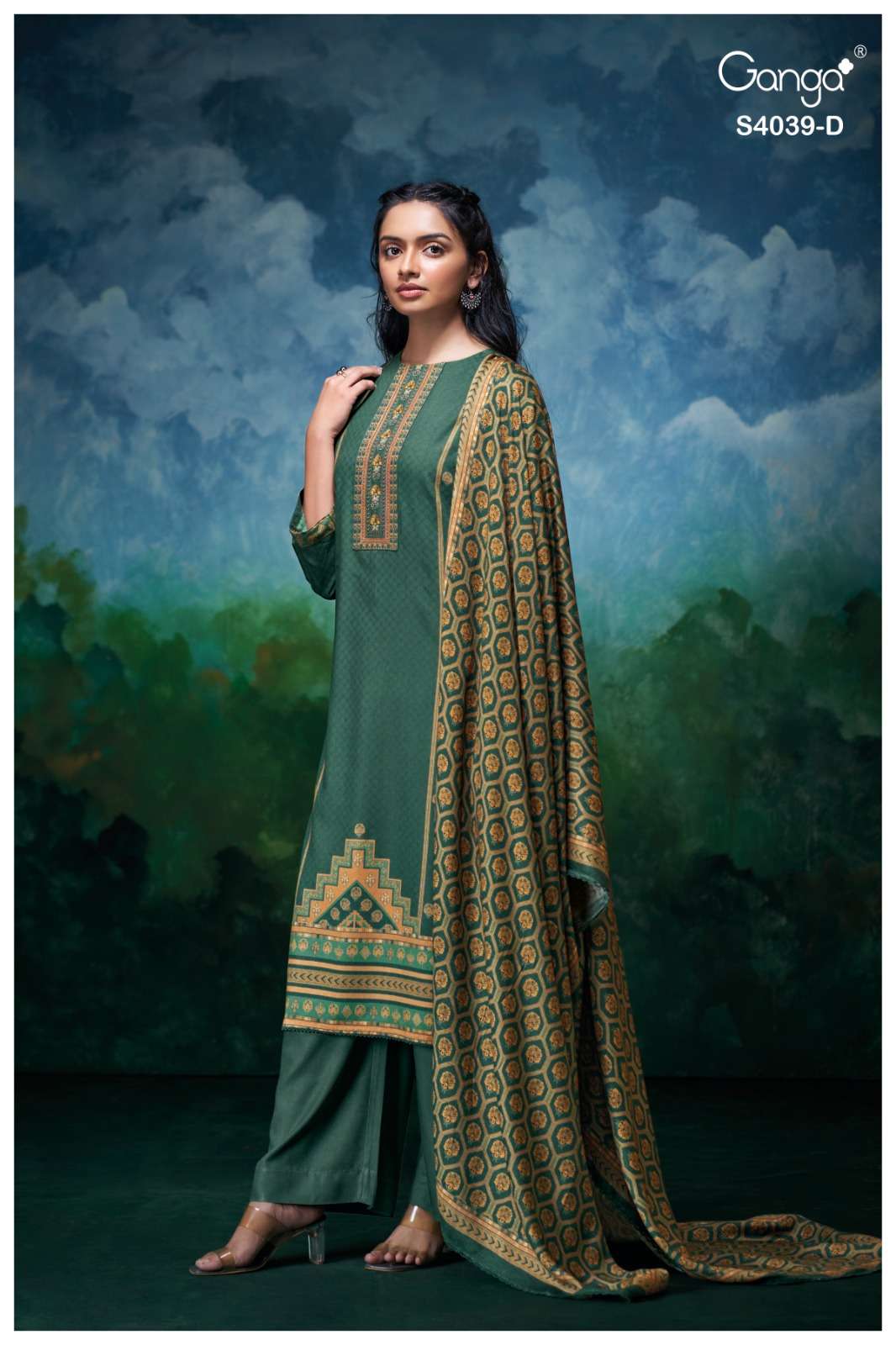 GANGA ANARA 4039 PASHMINA PRINTED WITH DESIGNER WORK SUIT
