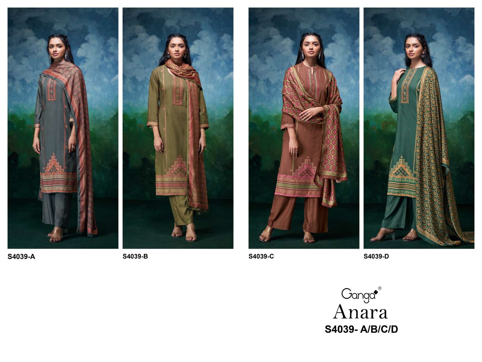 GANGA ANARA 4039 PASHMINA PRINTED WITH DESIGNER WORK SUIT