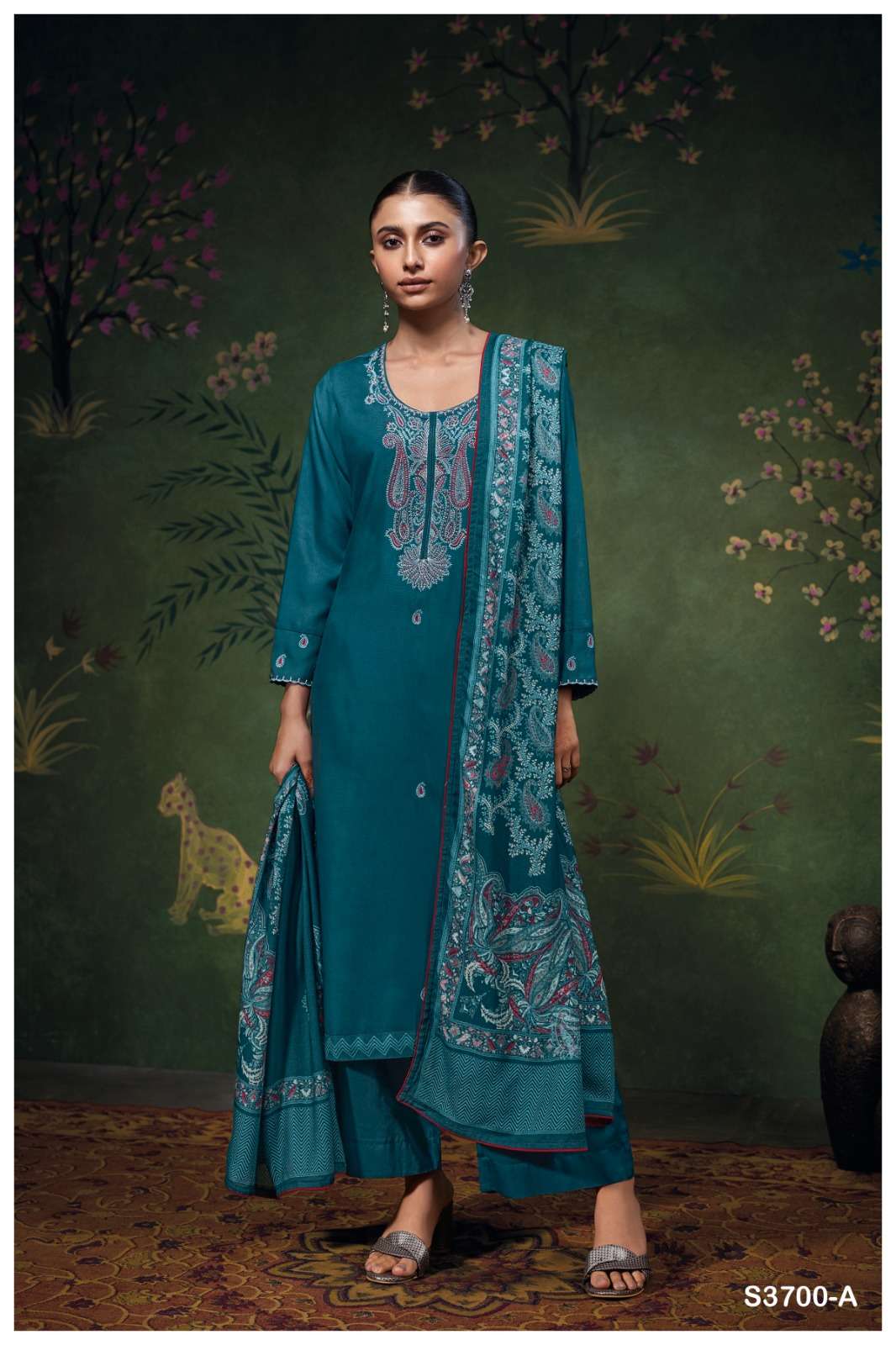 GANGA BEYLA 3700 WOOLEN PASHMINA FANCY WORK LADIES WINTER WEAR SUIT