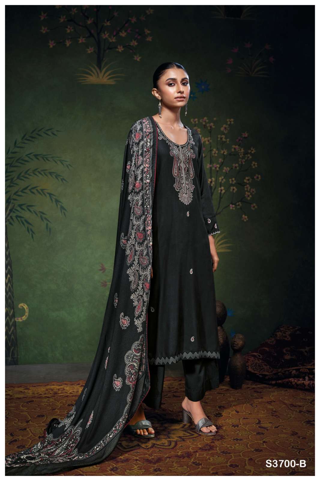 GANGA BEYLA 3700 WOOLEN PASHMINA FANCY WORK LADIES WINTER WEAR SUIT