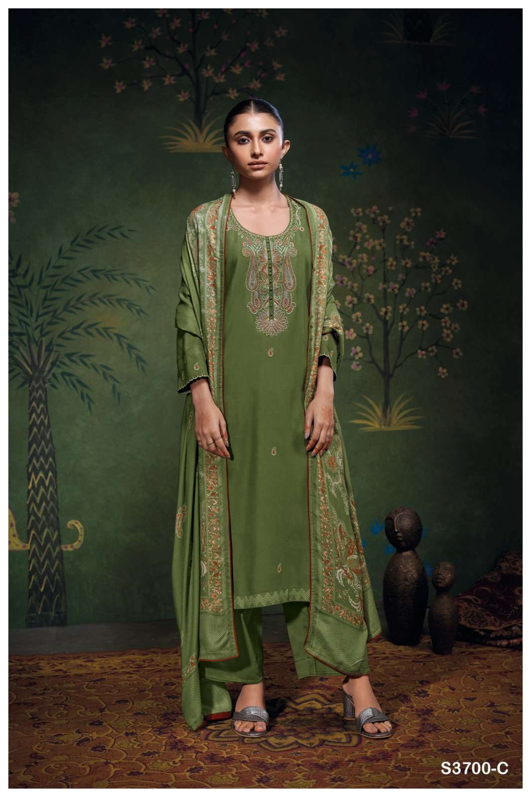 GANGA BEYLA 3700 WOOLEN PASHMINA FANCY WORK LADIES WINTER WEAR SUIT