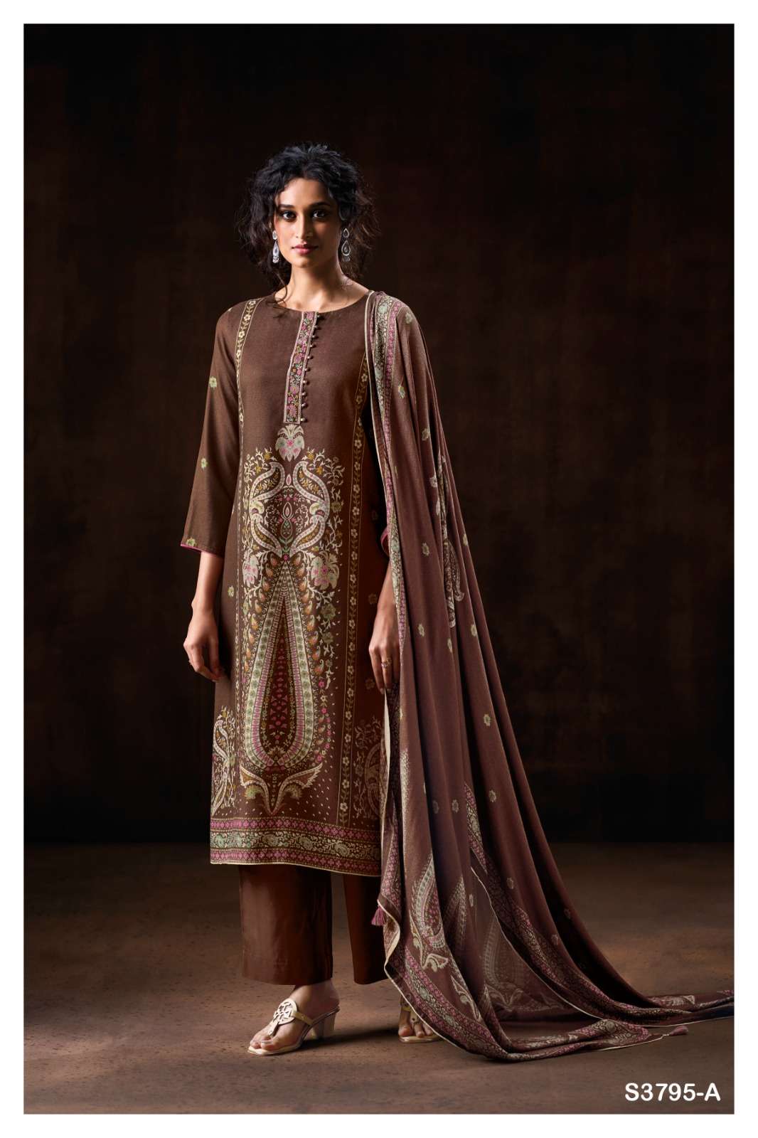 GANGA SHAISTA 3795 WOOL PASHMINA PRINTED WITH EMBROIDERY WORK SUIT