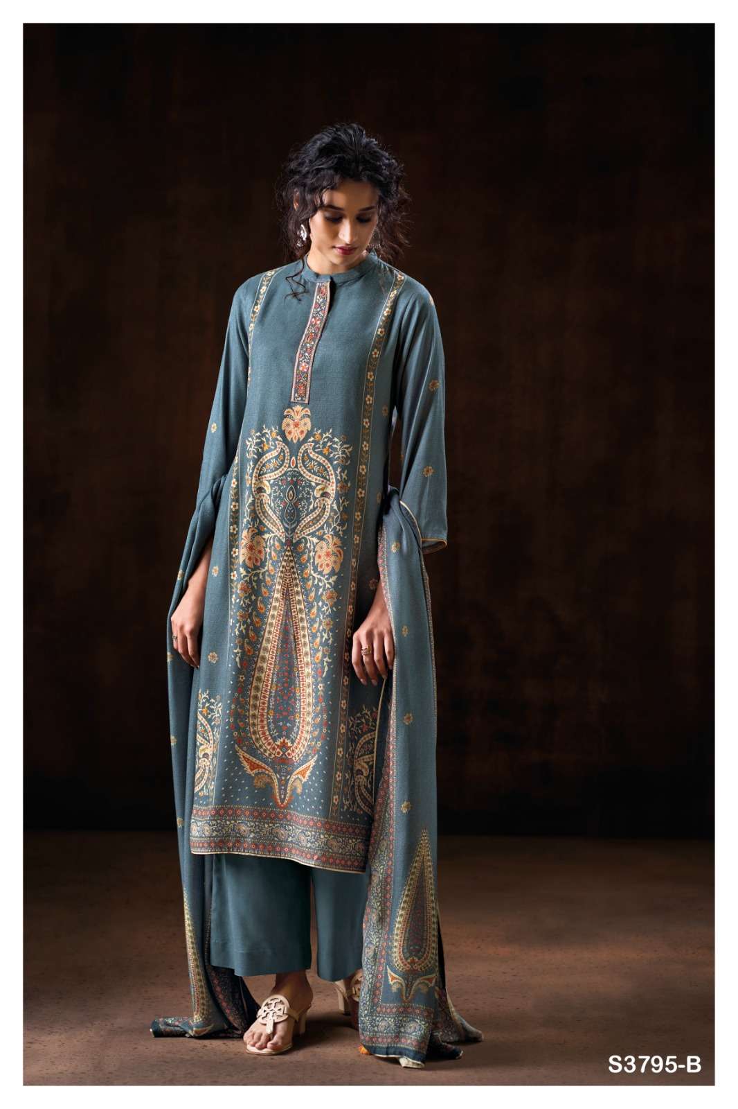 GANGA SHAISTA 3795 WOOL PASHMINA PRINTED WITH EMBROIDERY WORK SUIT