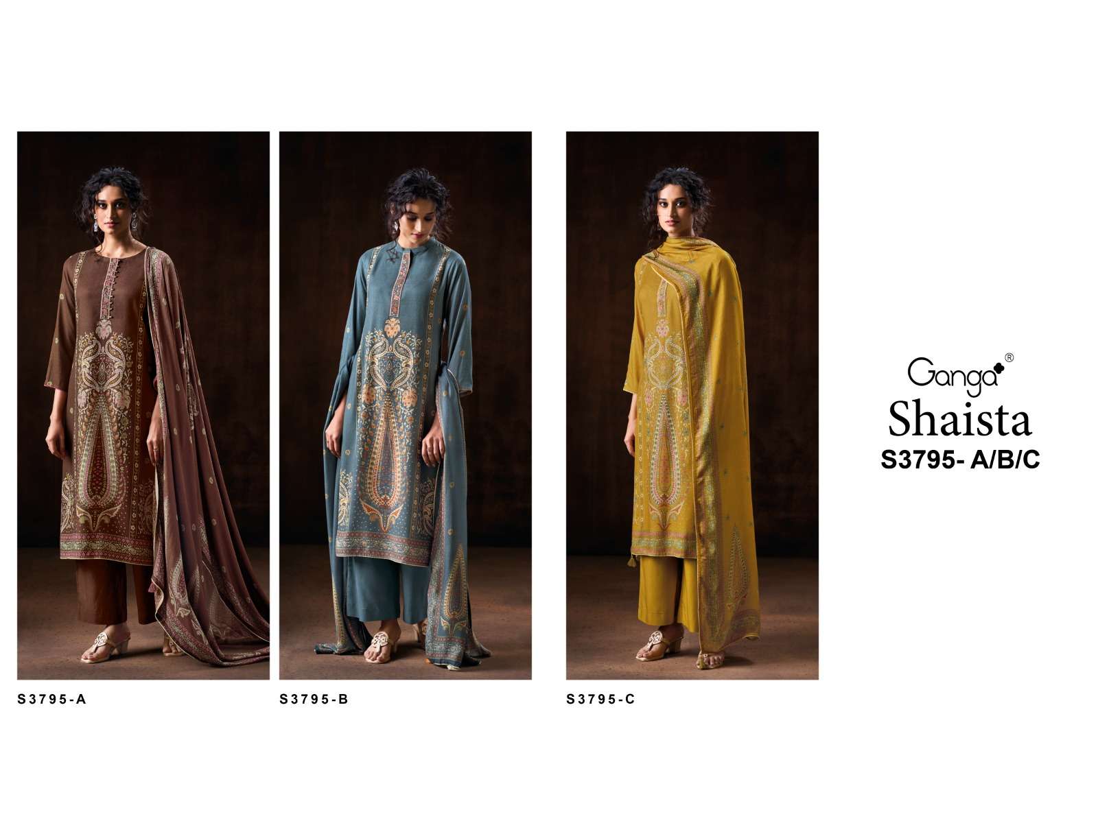 GANGA SHAISTA 3795 WOOL PASHMINA PRINTED WITH EMBROIDERY WORK SUIT