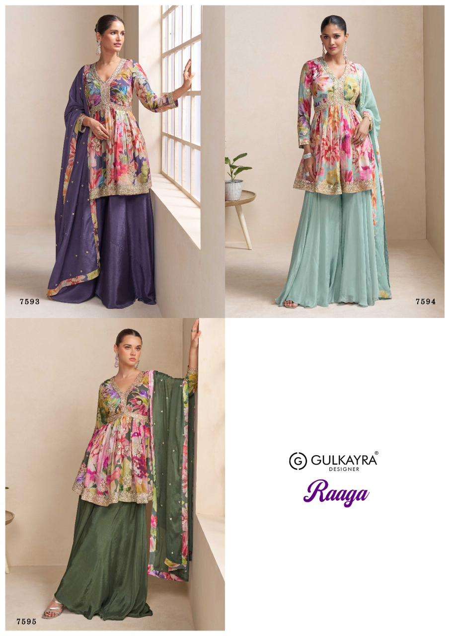 GULKAYRA DESIGNER RAAGA SILK DESIGNER ALIA CUT STYLE TOP PLAZZO AND DUPATTA SET 