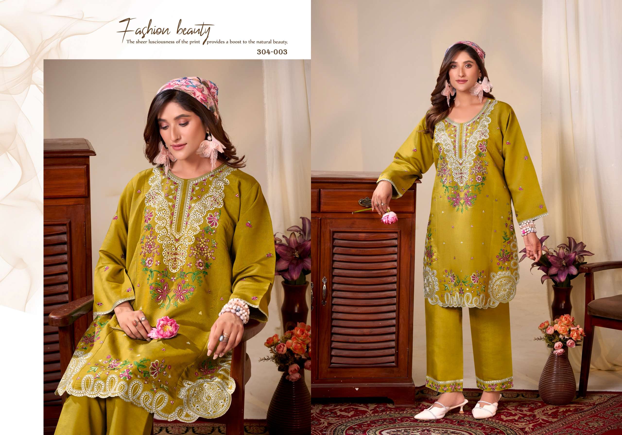 GULREZ MAYESHA SILK WITH KASHMIRI EMBROIDERY WORKS KURTI WITH BOTTOM PAIR 