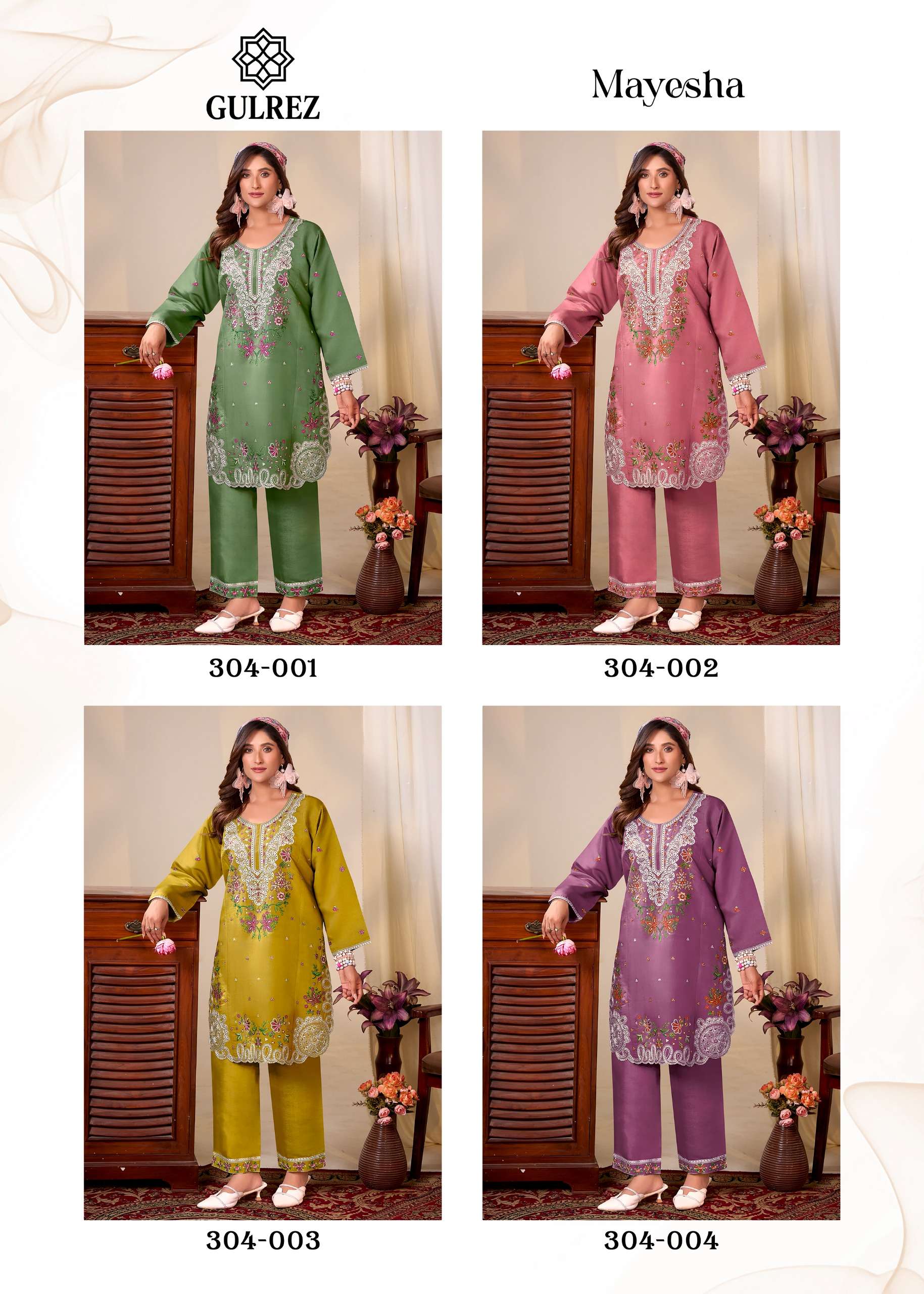 GULREZ MAYESHA SILK WITH KASHMIRI EMBROIDERY WORKS KURTI WITH BOTTOM PAIR 