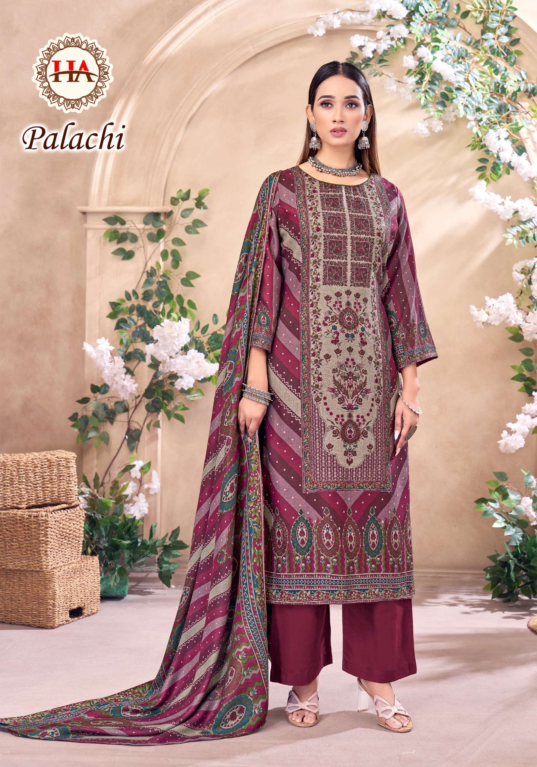HARSHIT FASHION HUB PALACHI PASHMINA PRINT WITH FANCY WORK SUIT