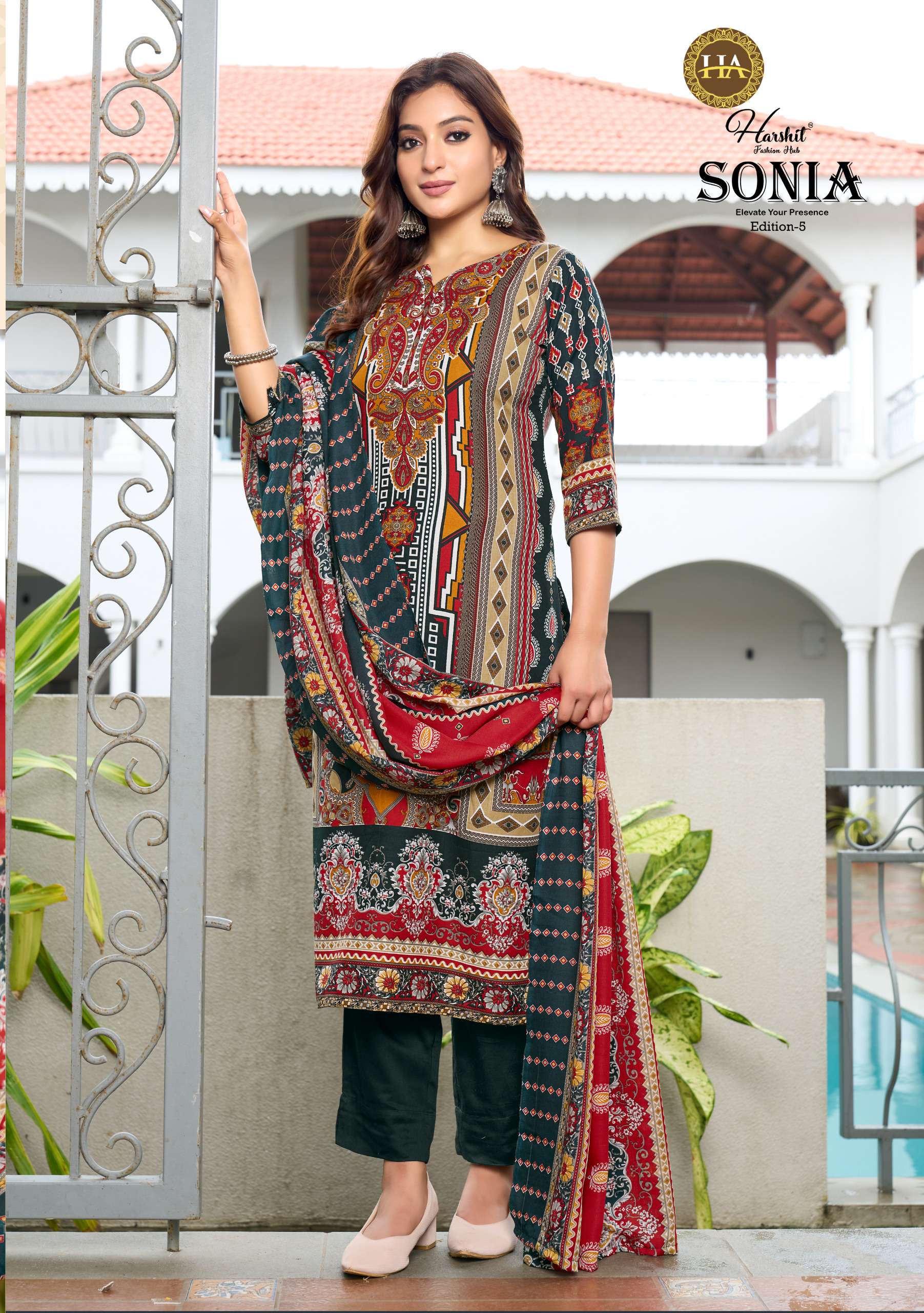 HARSHIT FASHION HUB SONIA VOL 5 COTTON PRINT WITH WORKS SUIT