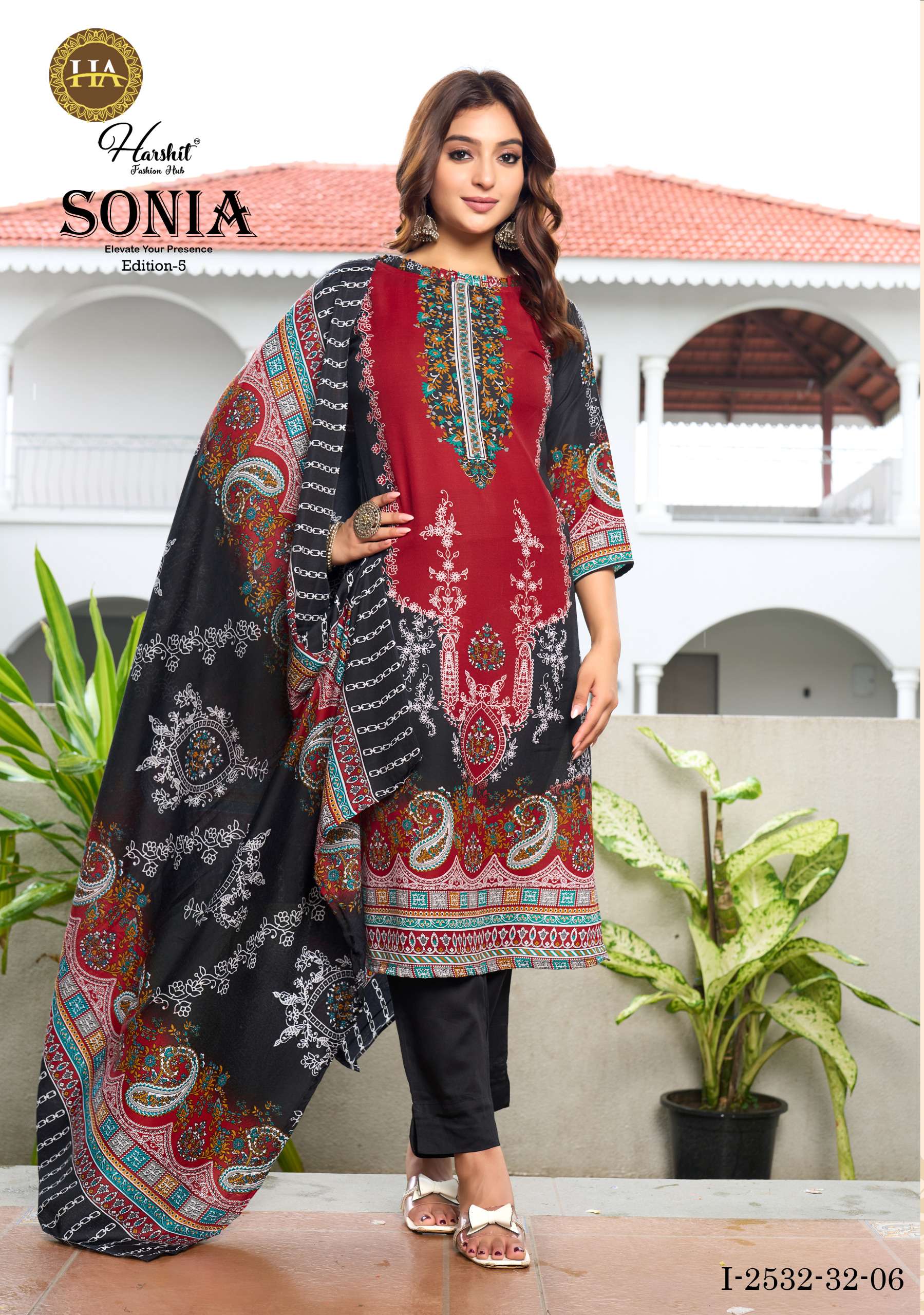 HARSHIT FASHION HUB SONIA VOL 5 COTTON PRINT WITH WORKS SUIT