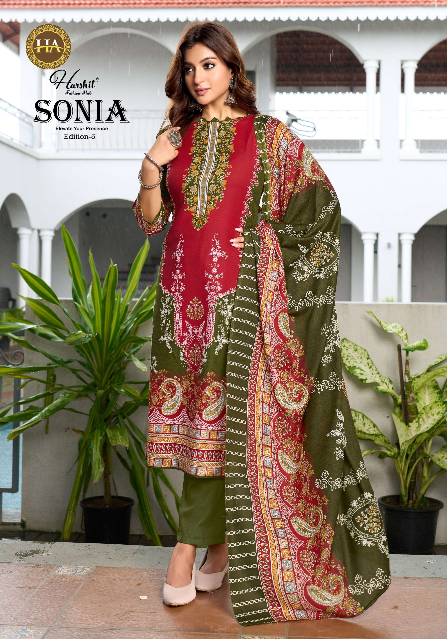 HARSHIT FASHION HUB SONIA VOL 5 COTTON PRINT WITH WORKS SUIT