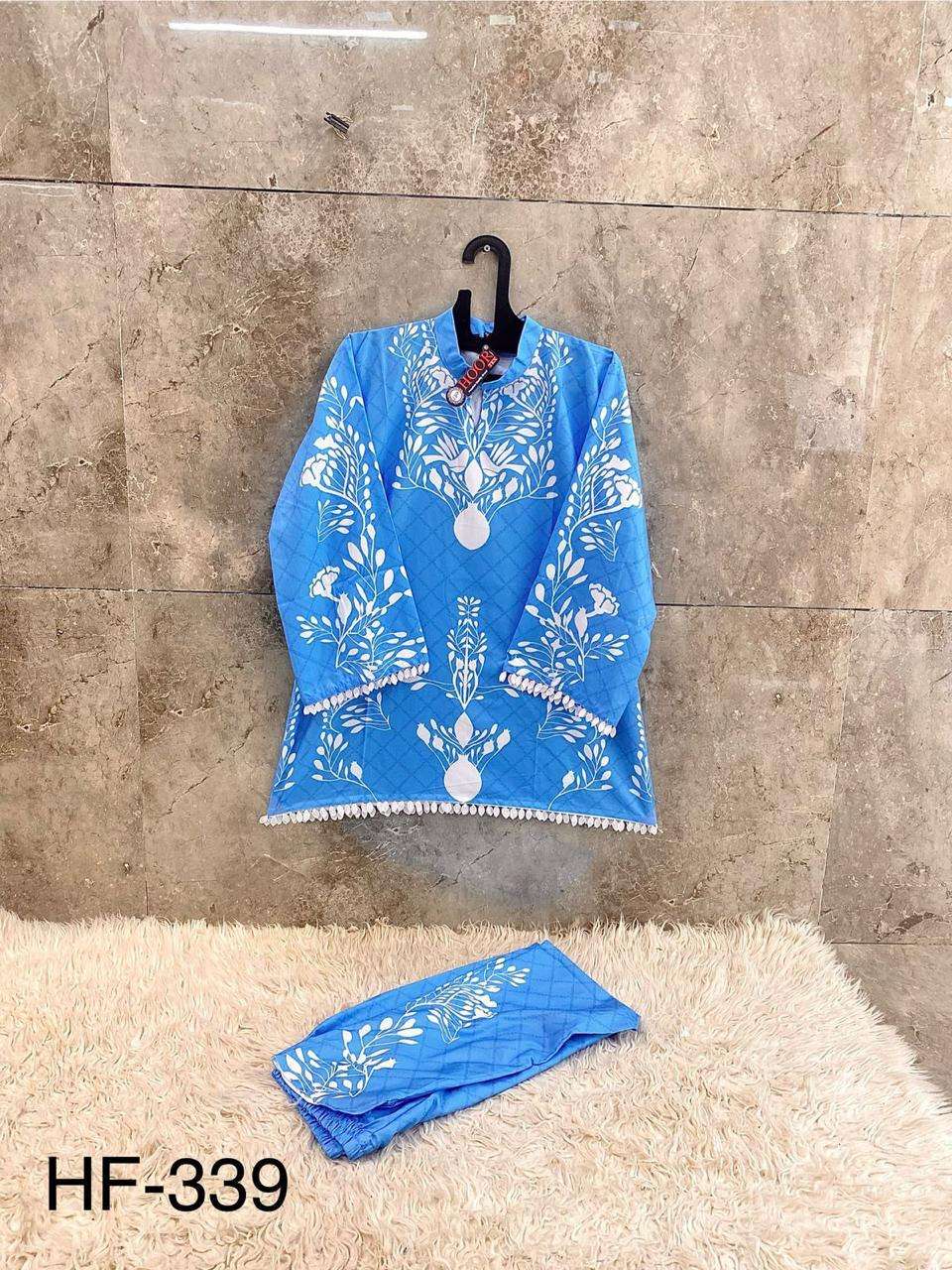 HOOR TEX CO-ORD SET COLLECTION SATIN PRINTED PAKISTANI STYLE KURTI WITH BOTTOM PAIR 