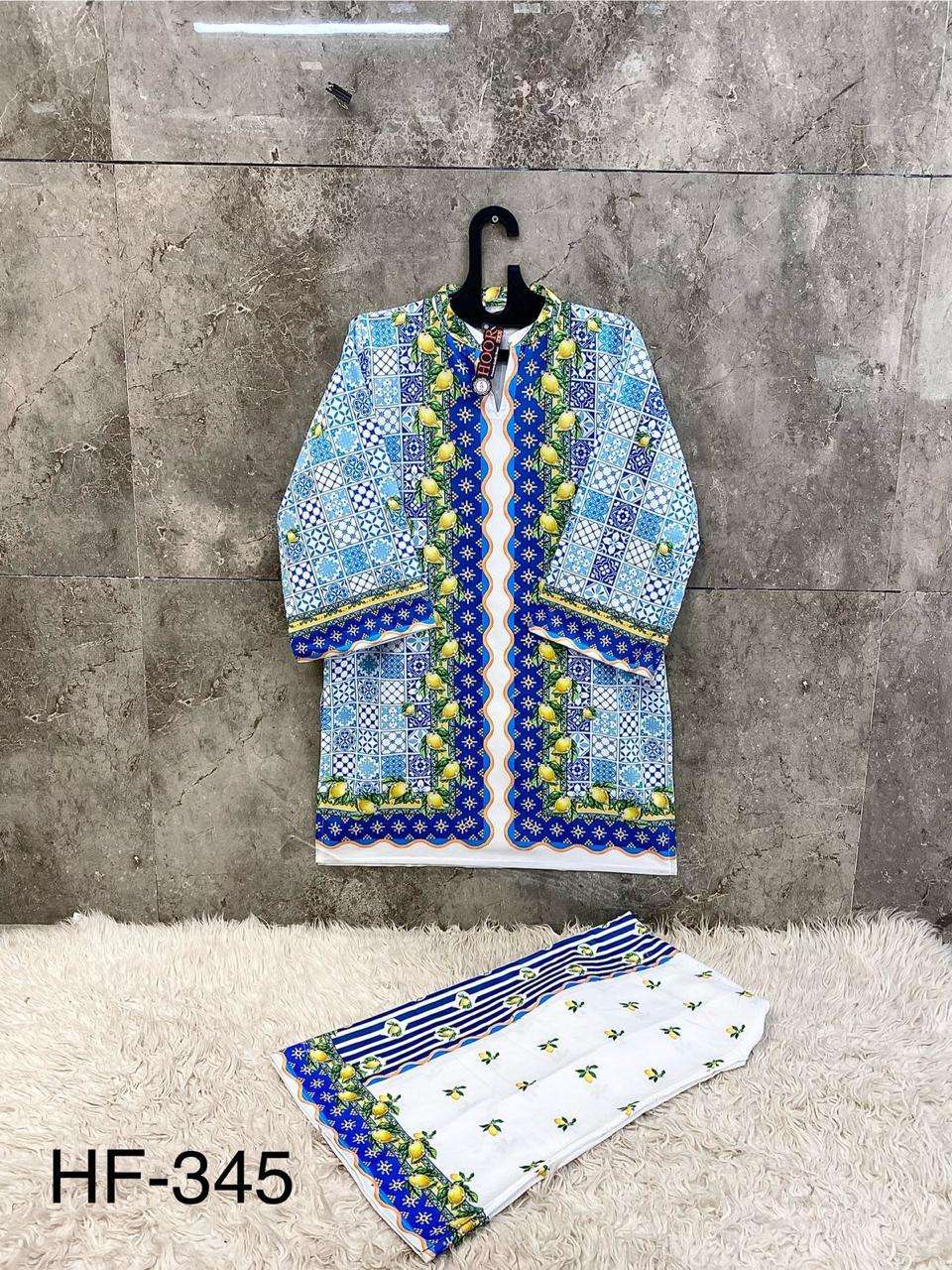 HOOR TEX CO-ORD SET COLLECTION SATIN PRINTED PAKISTANI STYLE KURTI WITH BOTTOM PAIR 