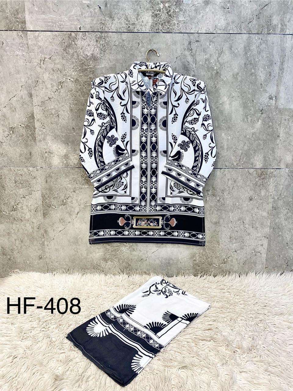 HOOR TEX CO-ORD SET COLLECTION SATIN PRINTED PAKISTANI STYLE KURTI WITH BOTTOM PAIR 