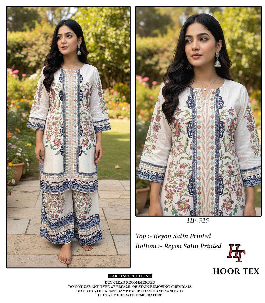 HOOR TEX CO-ORD SET COLLECTION SATIN PRINTED PAKISTANI STYLE KURTI WITH BOTTOM PAIR 