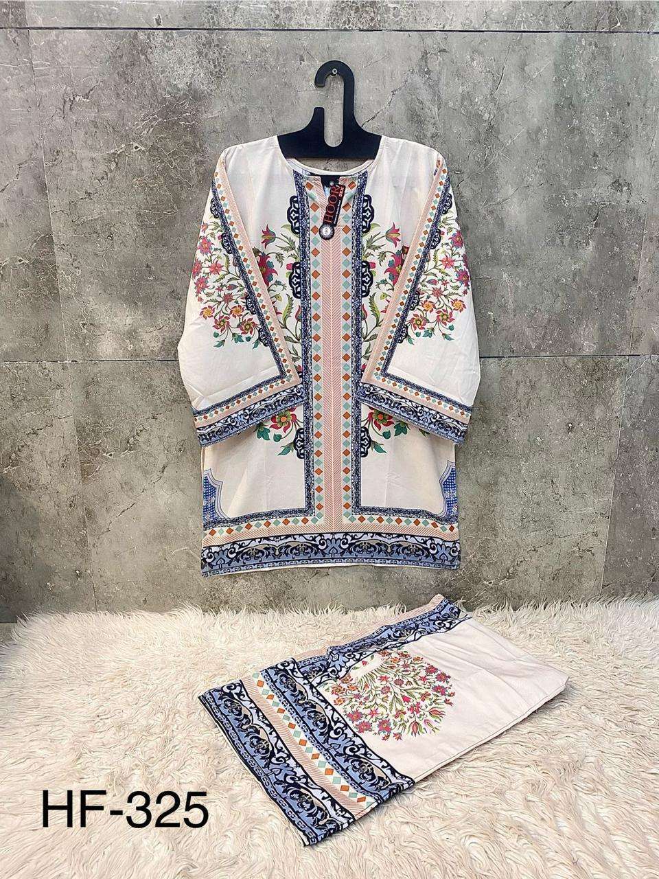 HOOR TEX CO-ORD SET COLLECTION SATIN PRINTED PAKISTANI STYLE KURTI WITH BOTTOM PAIR 