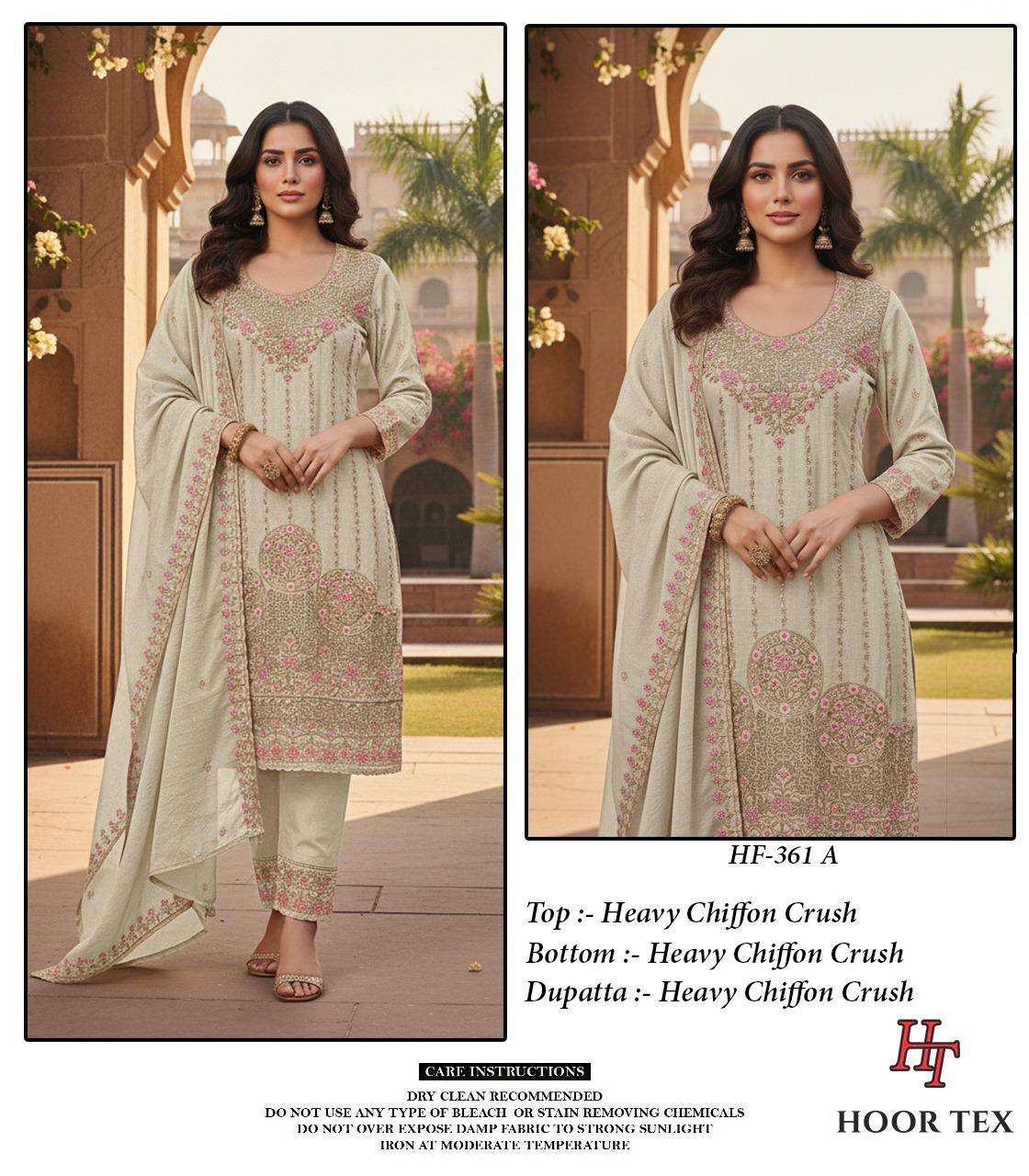 HOOR TEX DESIGN NO - 361 A-D HEAVY CHIFFON CRUSH READYMADE PAKISTANI SUIT 