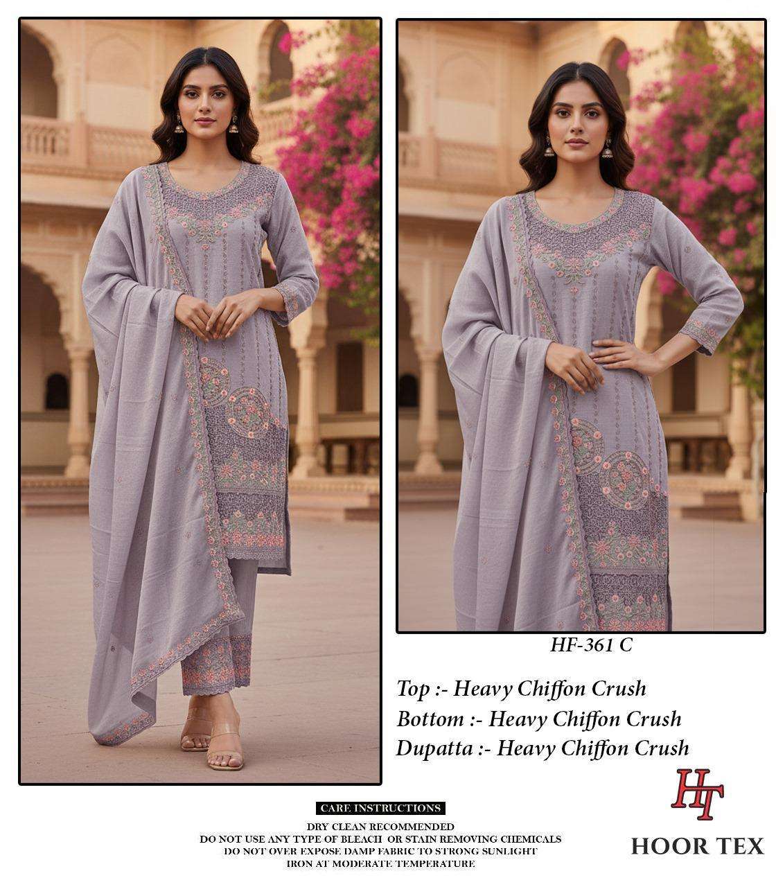 HOOR TEX DESIGN NO - 361 A-D HEAVY CHIFFON CRUSH READYMADE PAKISTANI SUIT 