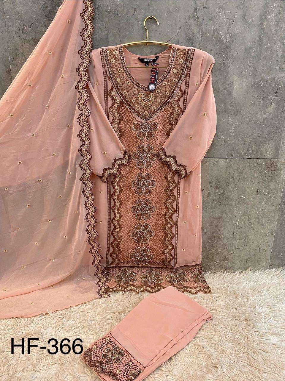 HOOR TEX DESIGN NO - 366 A-D HEAVY GEORGETTE CUT WORK PAKISTANI READYMADE SUIT