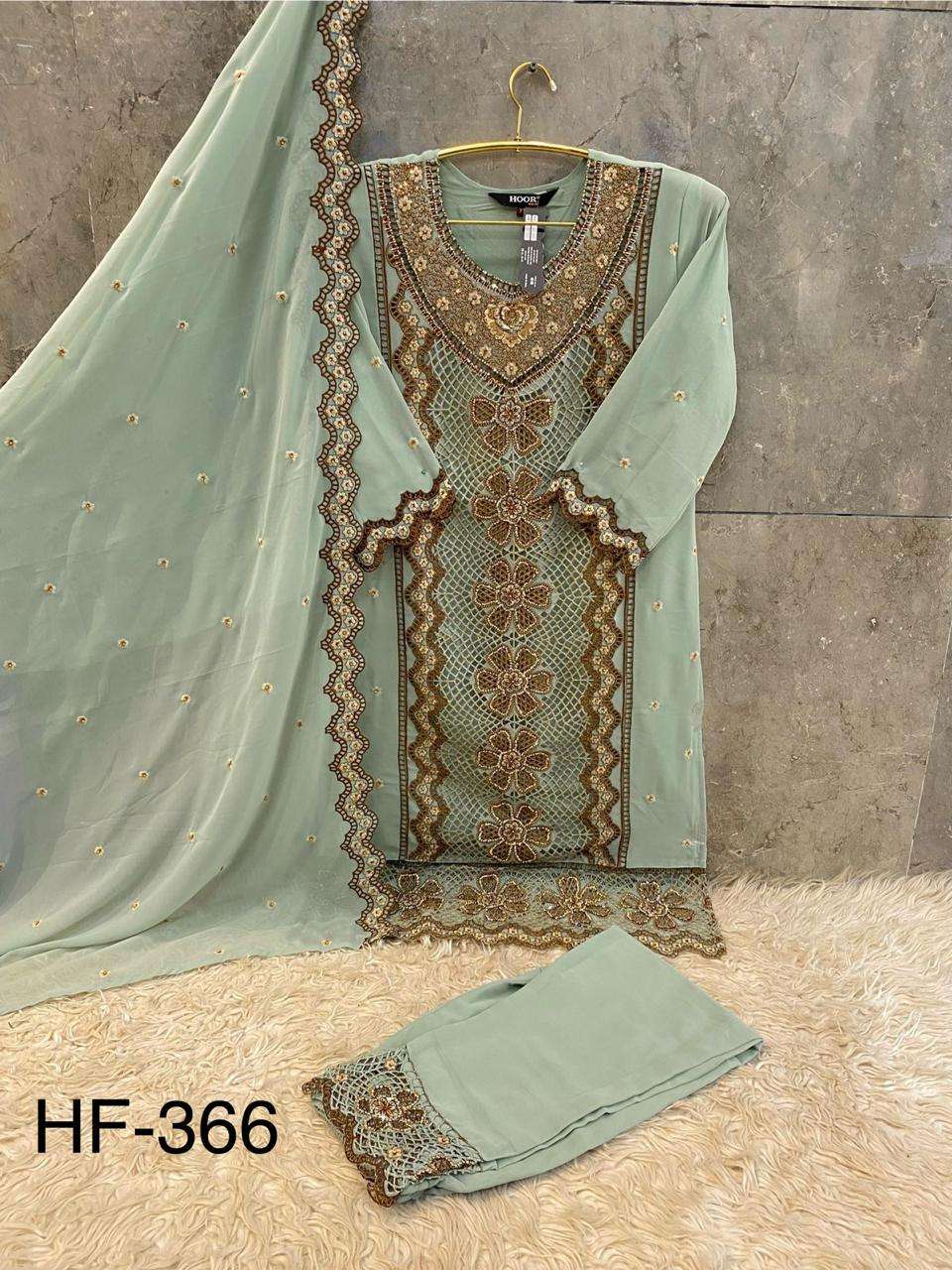 HOOR TEX DESIGN NO - 366 A-D HEAVY GEORGETTE CUT WORK PAKISTANI READYMADE SUIT