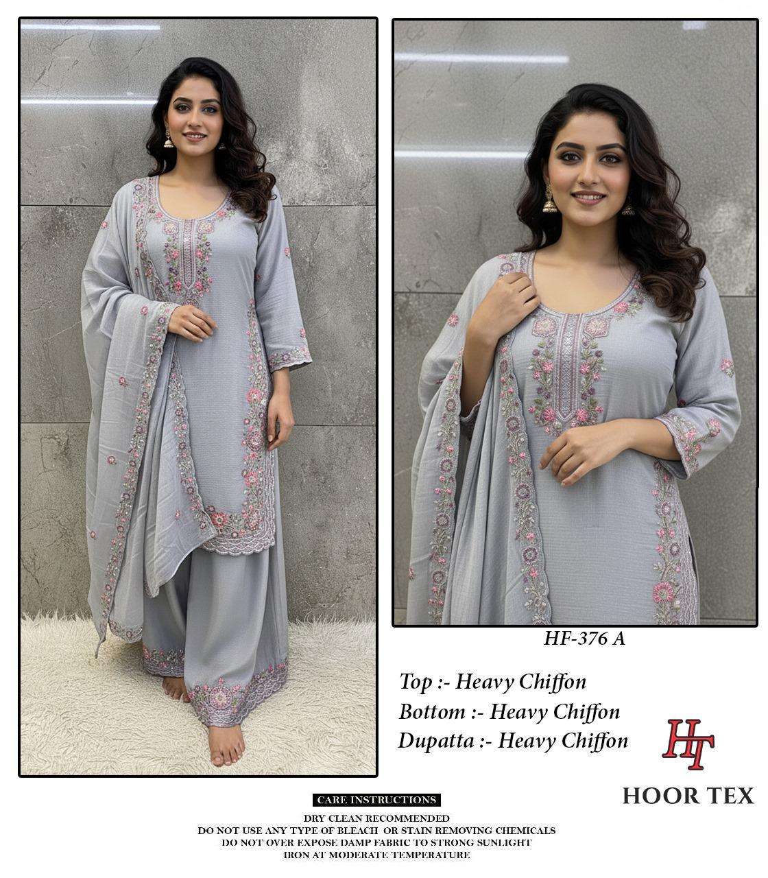 HOOR TEX  HF 376 CHIFFON DESIGNER WORK READY MADE PAKISTANI SUIT