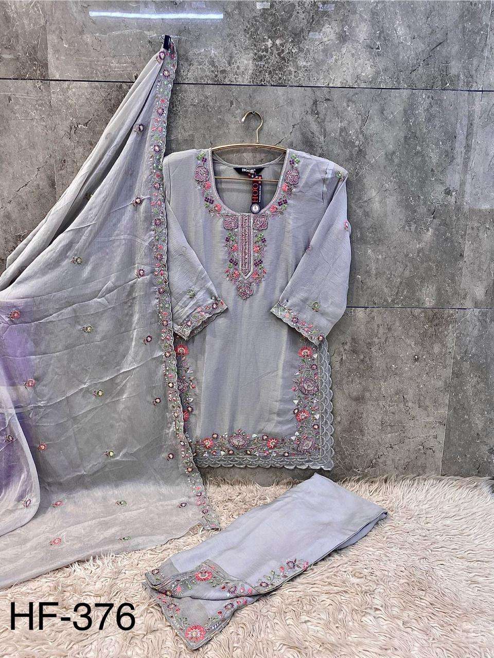 HOOR TEX  HF 376 CHIFFON DESIGNER WORK READY MADE PAKISTANI SUIT