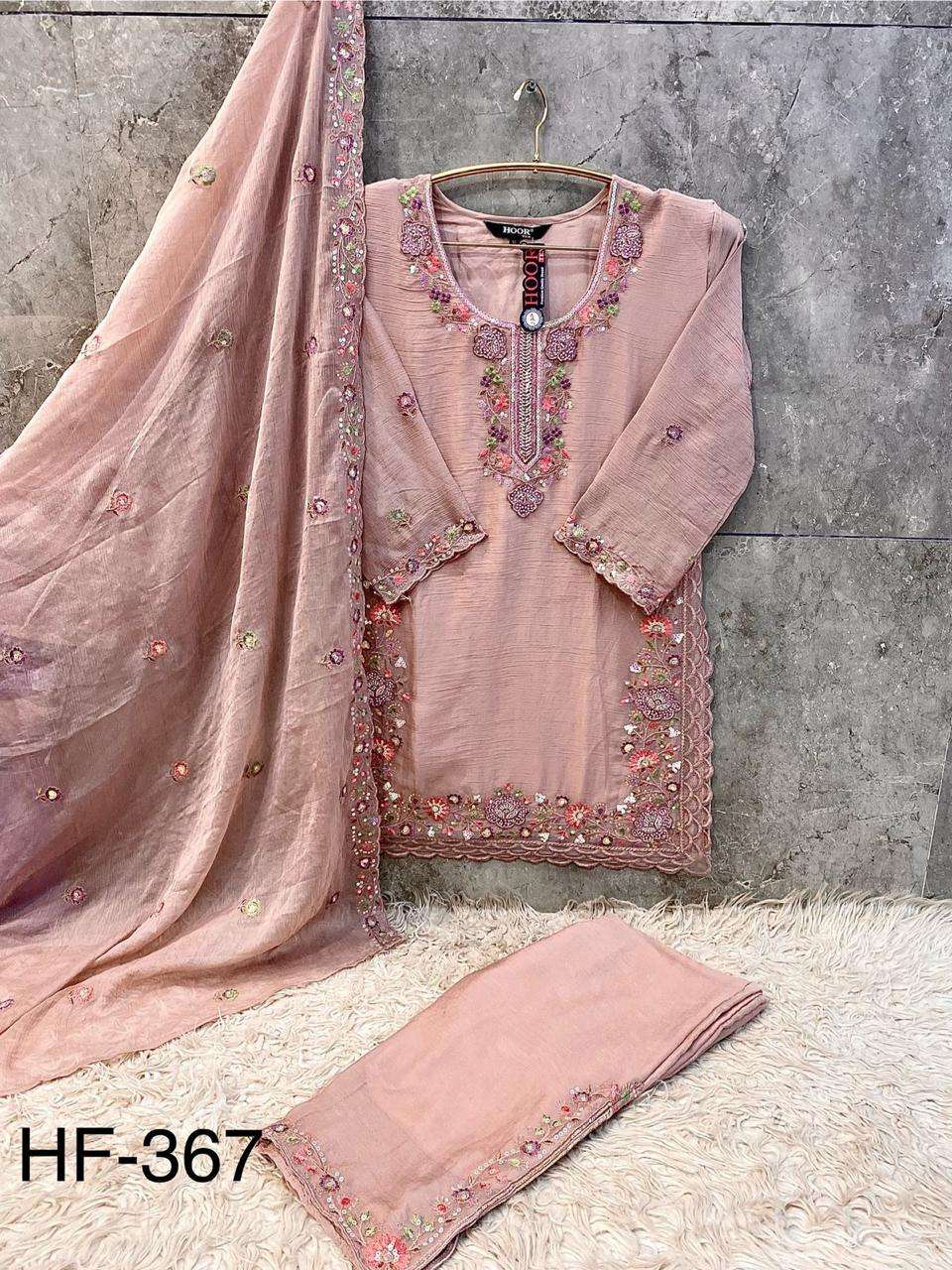 HOOR TEX  HF 376 CHIFFON DESIGNER WORK READY MADE PAKISTANI SUIT