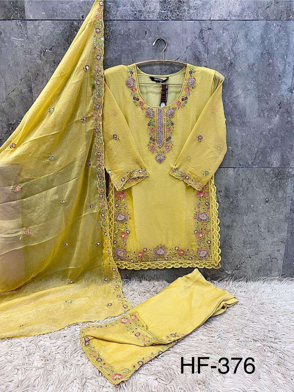 HOOR TEX  HF 376 CHIFFON DESIGNER WORK READY MADE PAKISTANI SUIT