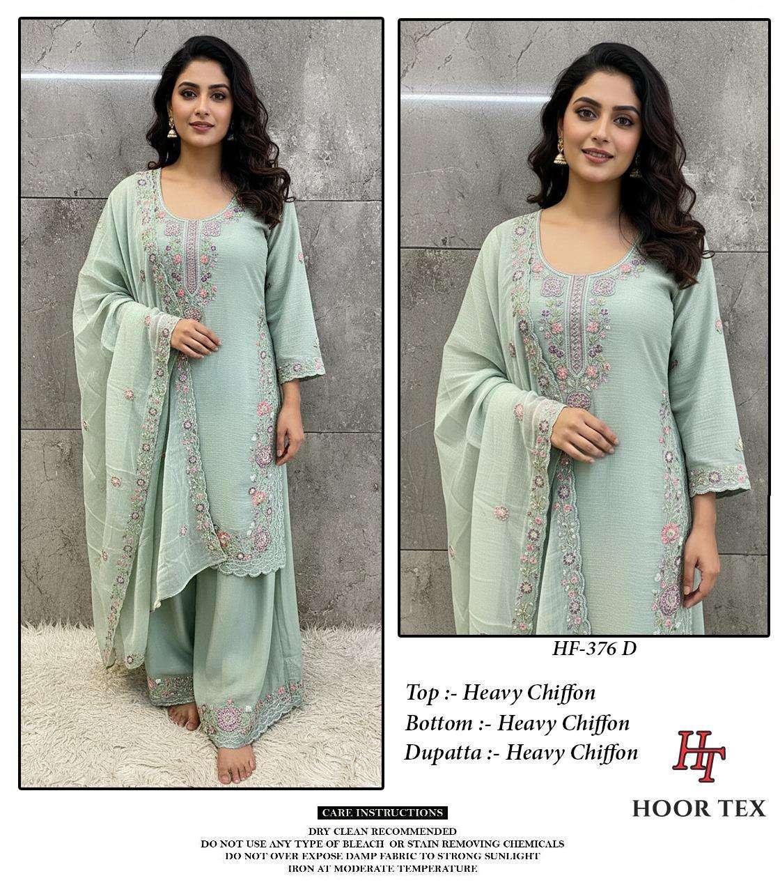 HOOR TEX  HF 376 CHIFFON DESIGNER WORK READY MADE PAKISTANI SUIT