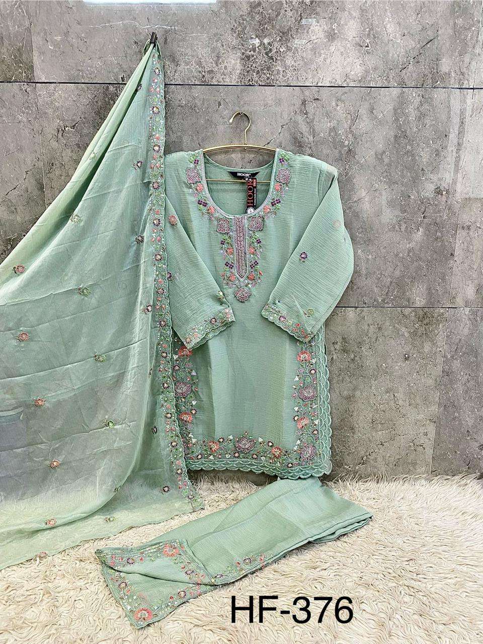 HOOR TEX  HF 376 CHIFFON DESIGNER WORK READY MADE PAKISTANI SUIT