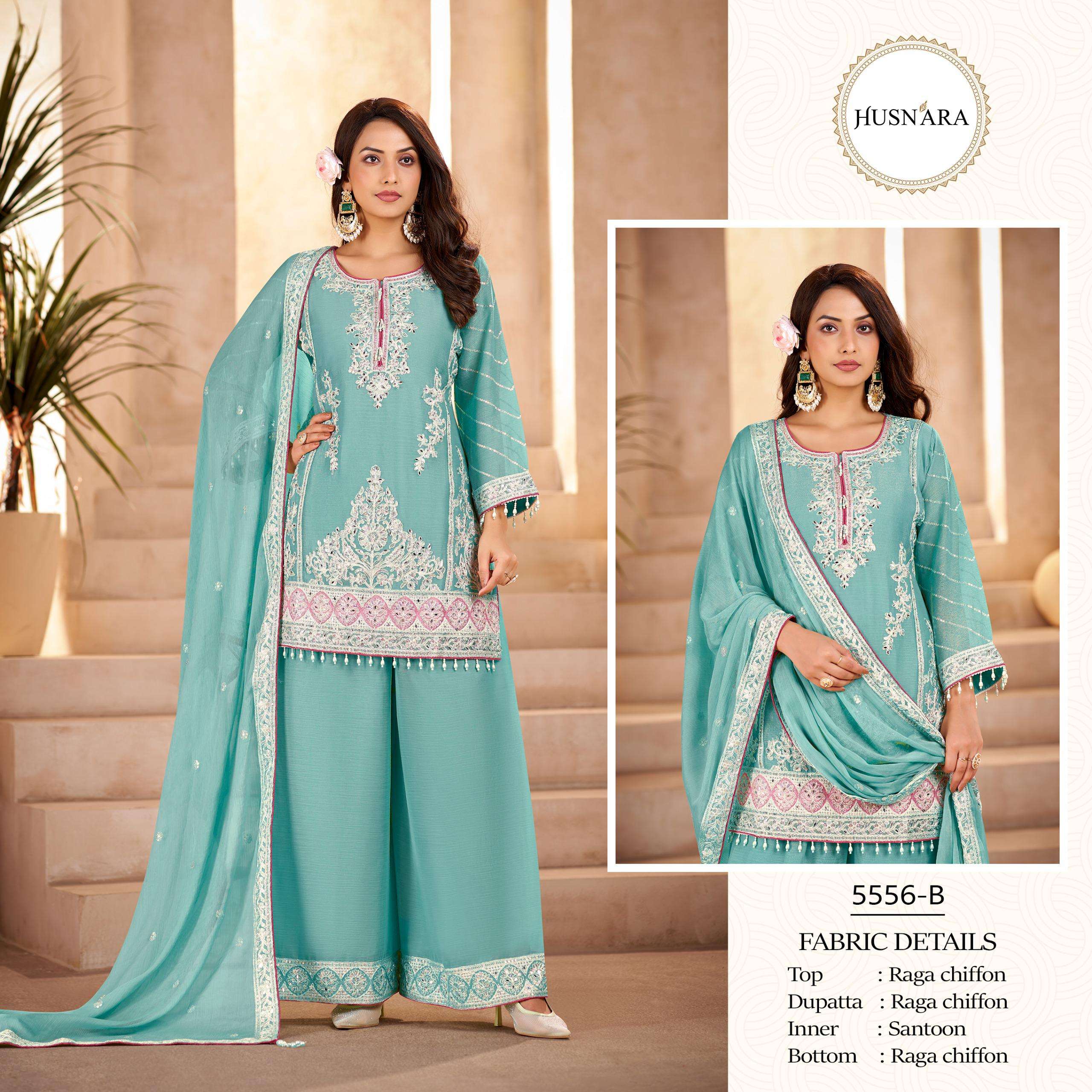 HUSNARA READY MADE COLLECTION D NO 5556 HEAVY EMBROIDERY DESIGNER SUIT
